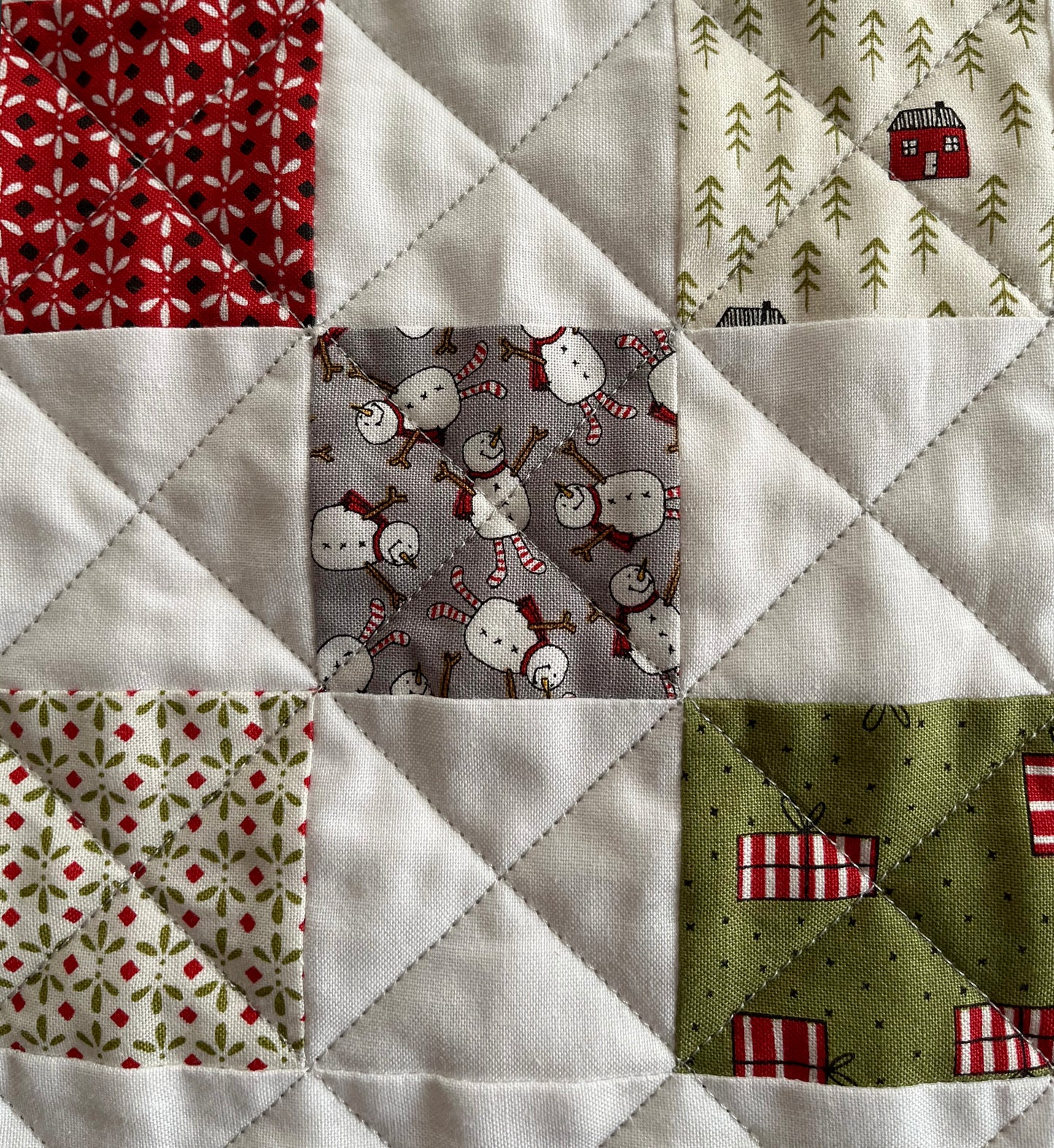 Christmas Baby Quilt, Handmade Baby's First Christmas Blanket, Table Topper, Home Decor, (35.5x35.5) Ready to Ship!