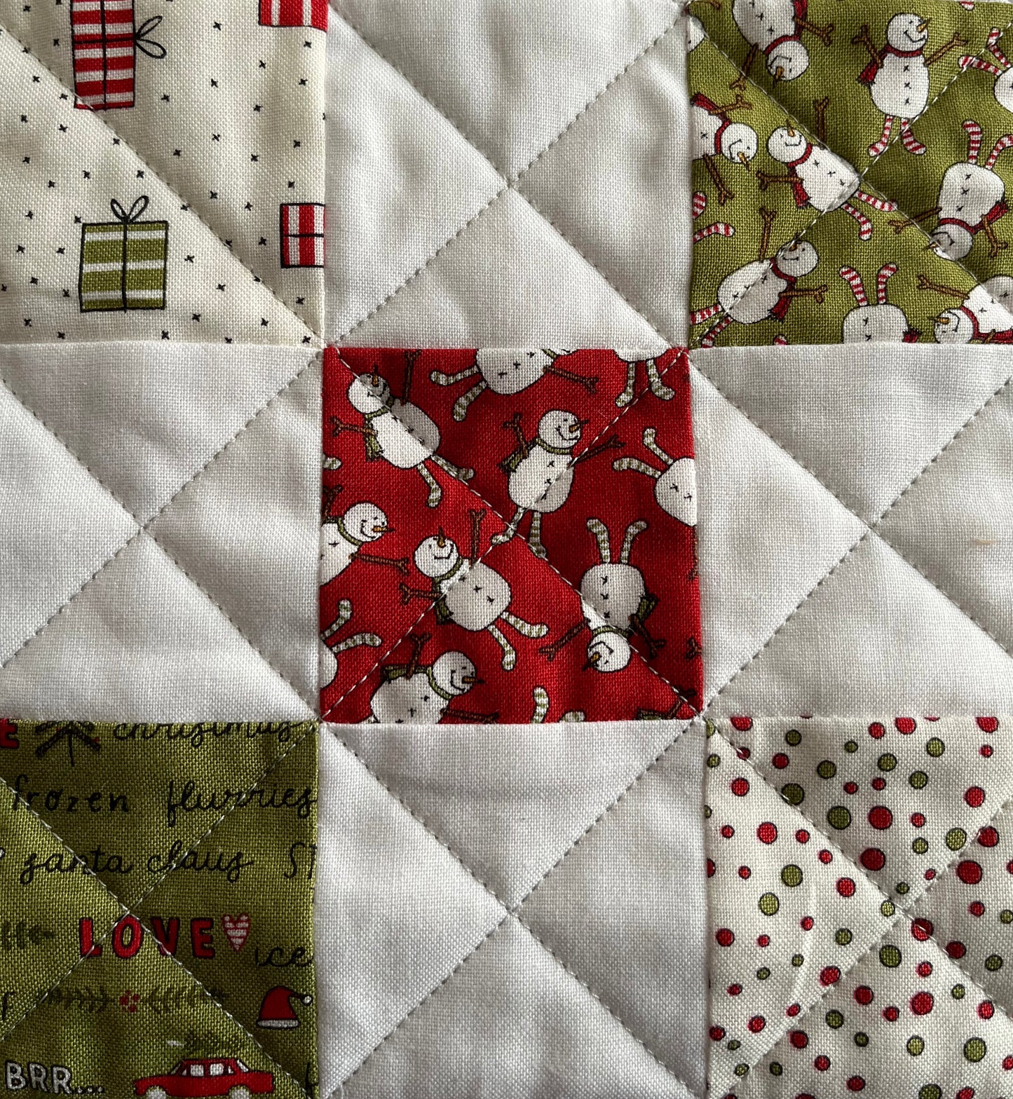 Christmas Baby Quilt, Handmade Baby's First Christmas Blanket, Table Topper, Home Decor, (35.5x35.5) Ready to Ship!
