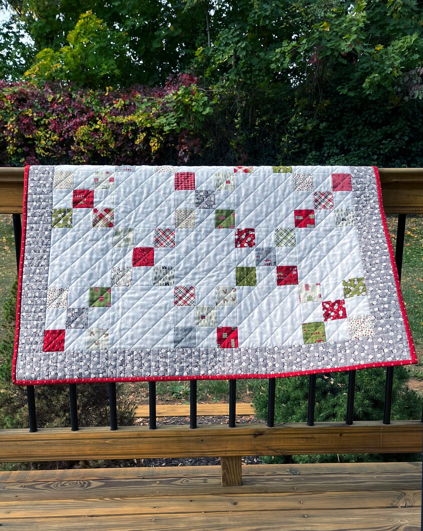 Christmas Baby Quilt, Handmade Baby's First Christmas Blanket, Table Topper, Home Decor, (35.5x35.5) Ready to Ship!