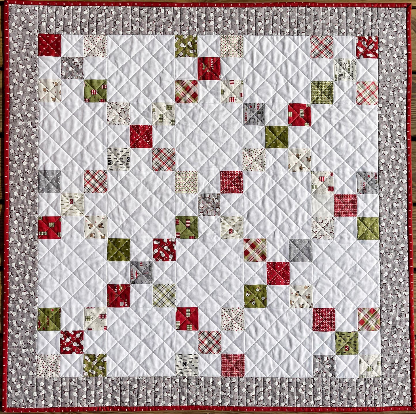 Christmas Baby Quilt, Handmade Baby's First Christmas Blanket, Table Topper, Home Decor, (35.5x35.5) Ready to Ship!