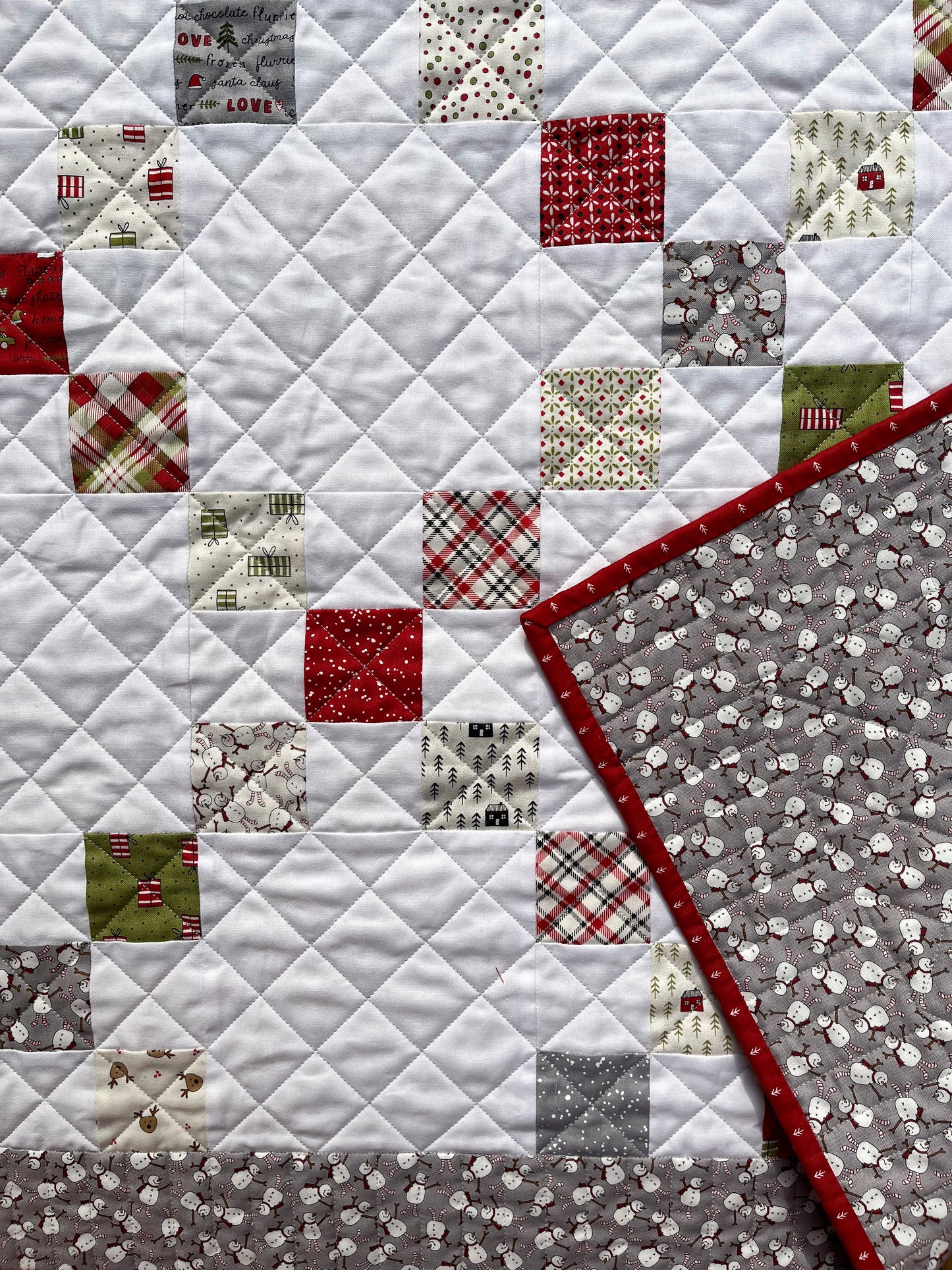 Christmas Baby Quilt, Handmade Baby's First Christmas Blanket, Table Topper, Home Decor, (35.5x35.5) Ready to Ship!