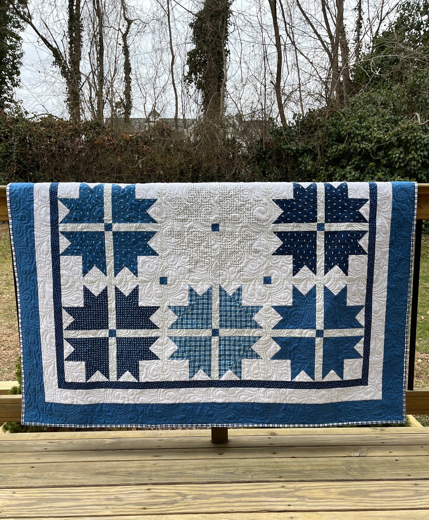 Handmade Baby Quilt - Adult Lap Quilt - Moda Blueprint Fabric 53"x53"