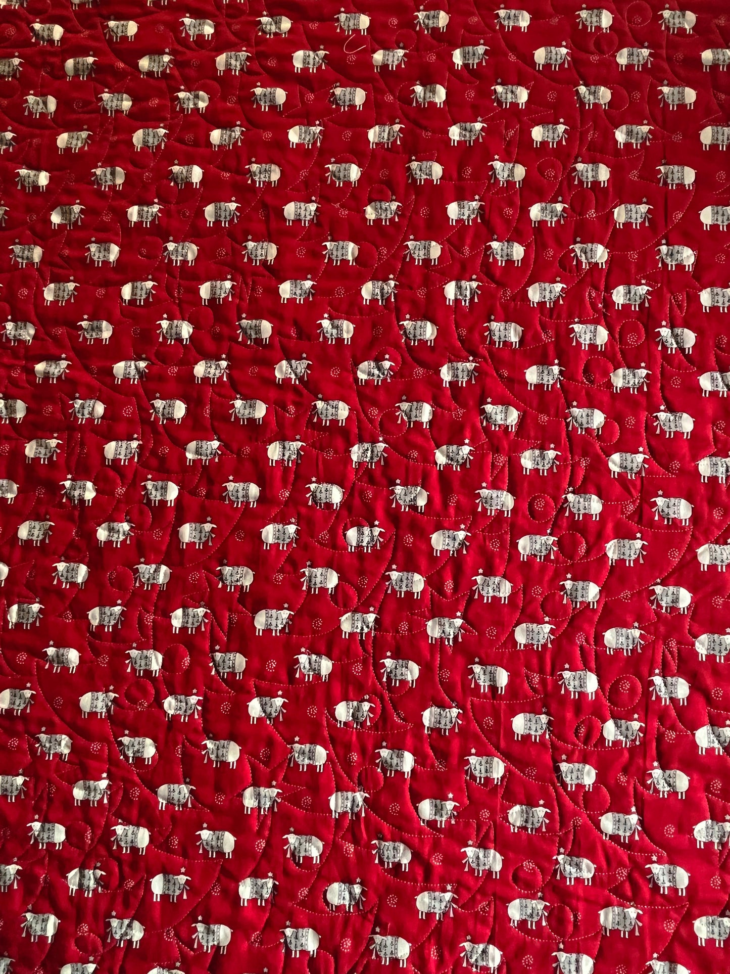 Christmas Baby Quilt - Handmade Whimsical Baby Blanket (36x40.5) Adult Lap Quilt, Red, Grey, Cream, Ready to Ship!