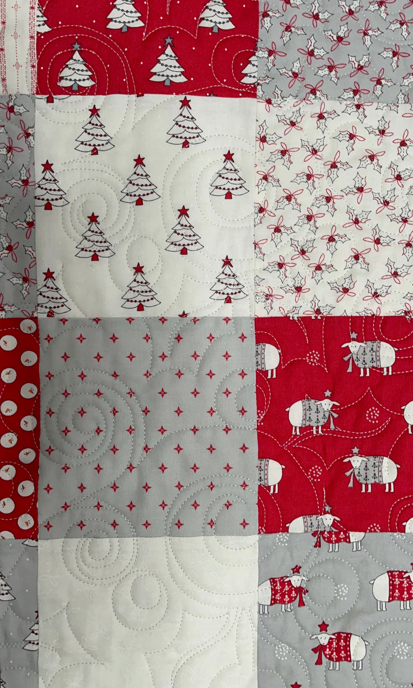 Handmade Christmas Baby Quilt - Whimsical Baby Blanket (36.5x41) Adult Lap Quilt, Red, Grey, Cream-Moda Country Christmas