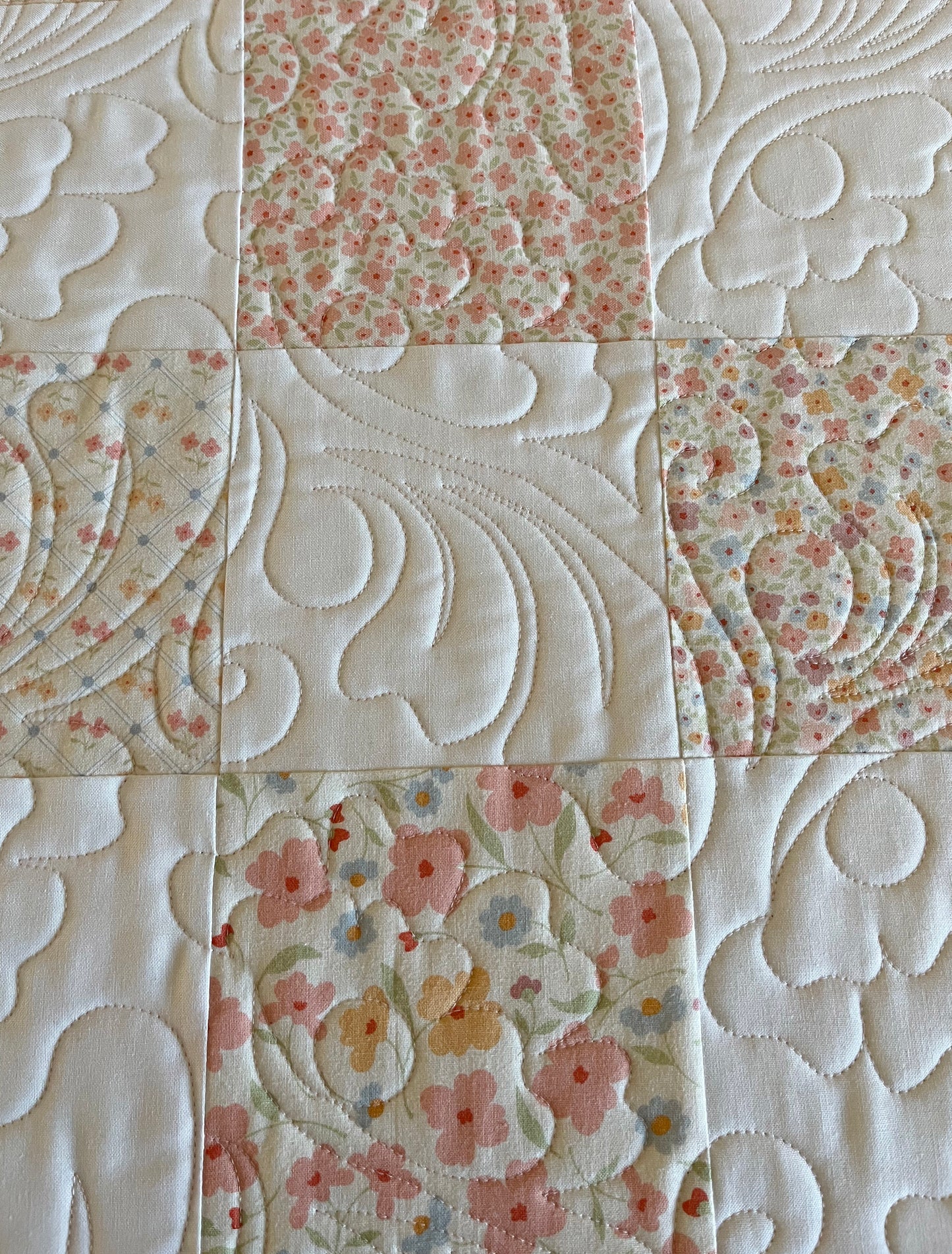 Handmade Baby Girl Quilt, Pink, Peach and White Baby Girl Blanket (37x46) Great MOTHER'S DAY Gift for New Mom - Ready to Ship!