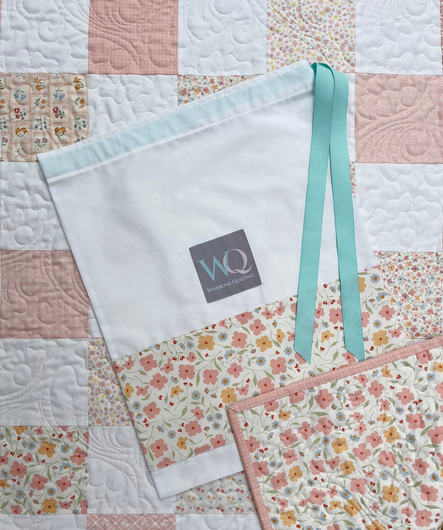 Handmade Baby Girl Quilt, Pink, Peach and White Baby Girl Blanket (37x46) Great MOTHER'S DAY Gift for New Mom - Ready to Ship!