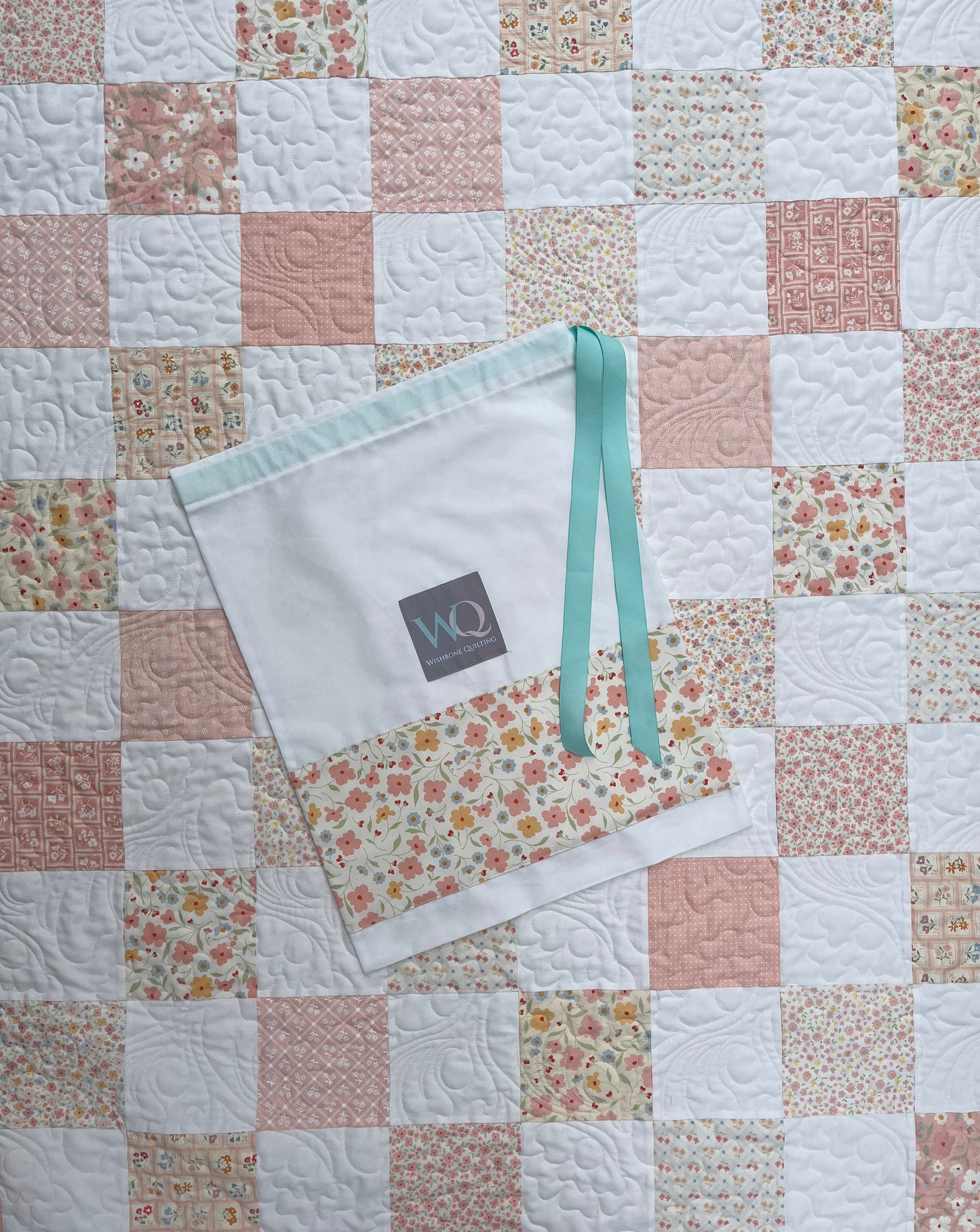 Handmade Baby Girl Quilt, Pink, Peach and White Baby Girl Blanket (37x46) Great MOTHER'S DAY Gift for New Mom - Ready to Ship!
