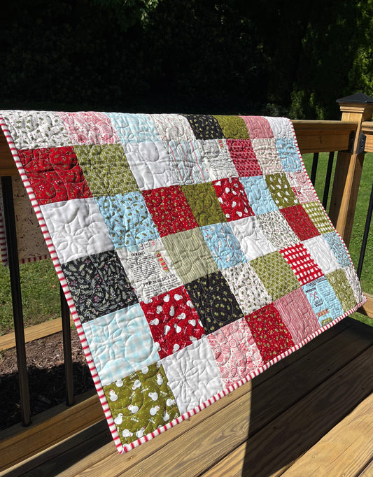 Handmade Christmas Baby Quilt - Patchwork Baby Blanket - Moda Emmitt & Ivy Fabric (36.5x41.5)