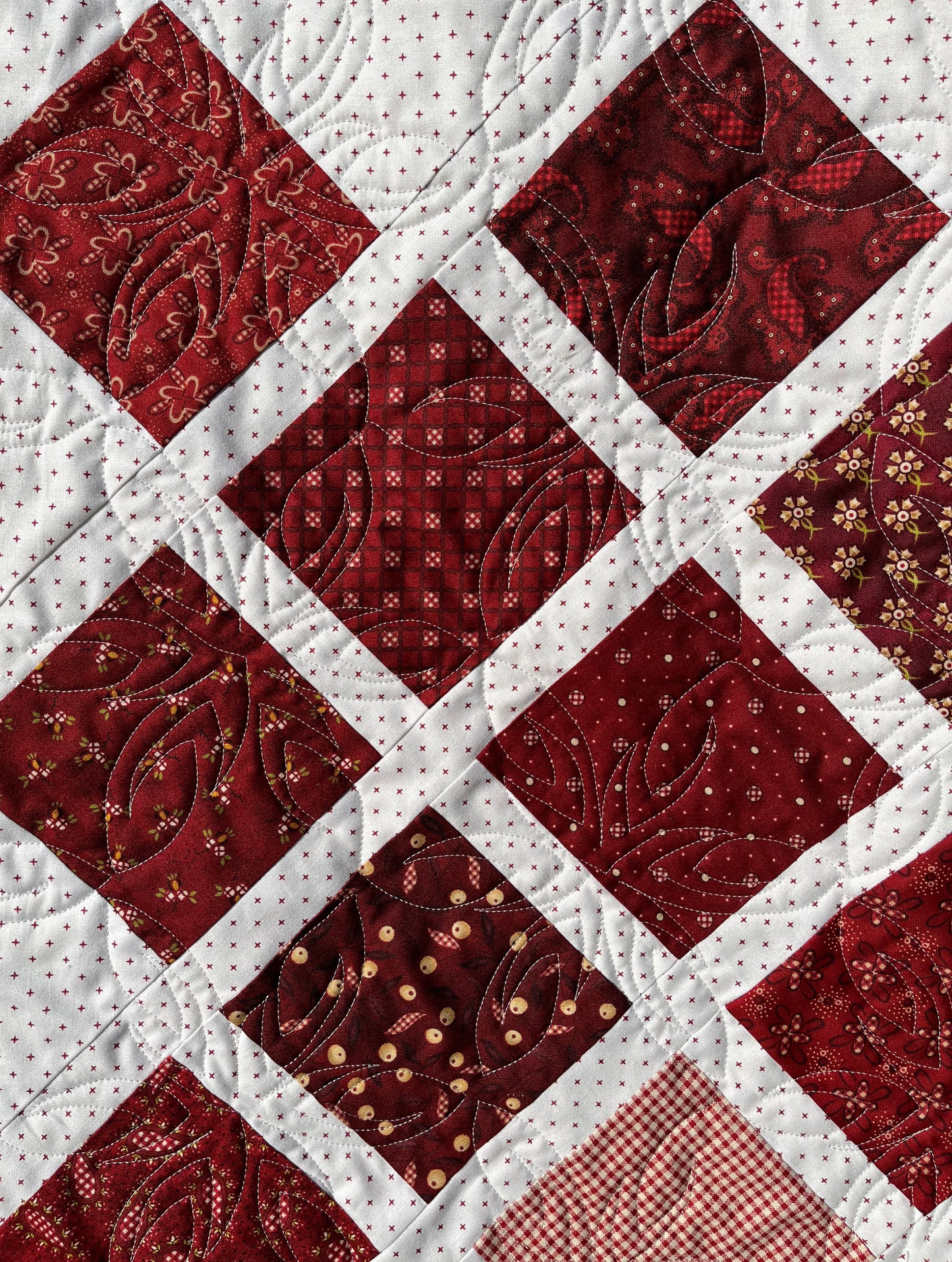 Handmade Baby Quilt, Table Topper, Adult Lap Quilt, Garnet Colors, Great for Fall or Holidays! (40.5x48)