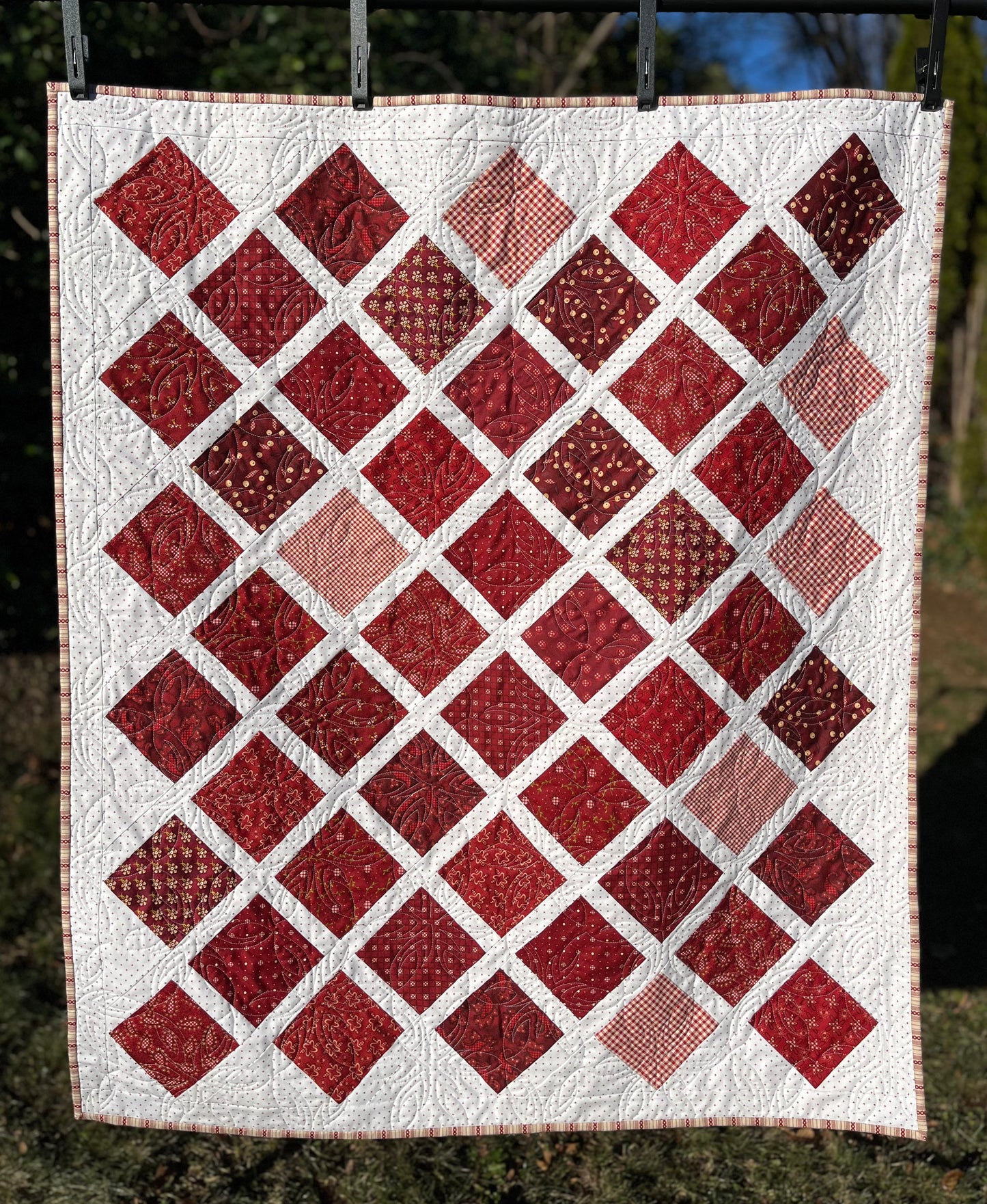 Handmade Baby Quilt, Table Topper, Adult Lap Quilt, Garnet Colors, Great for Fall or Holidays! (40.5x48)