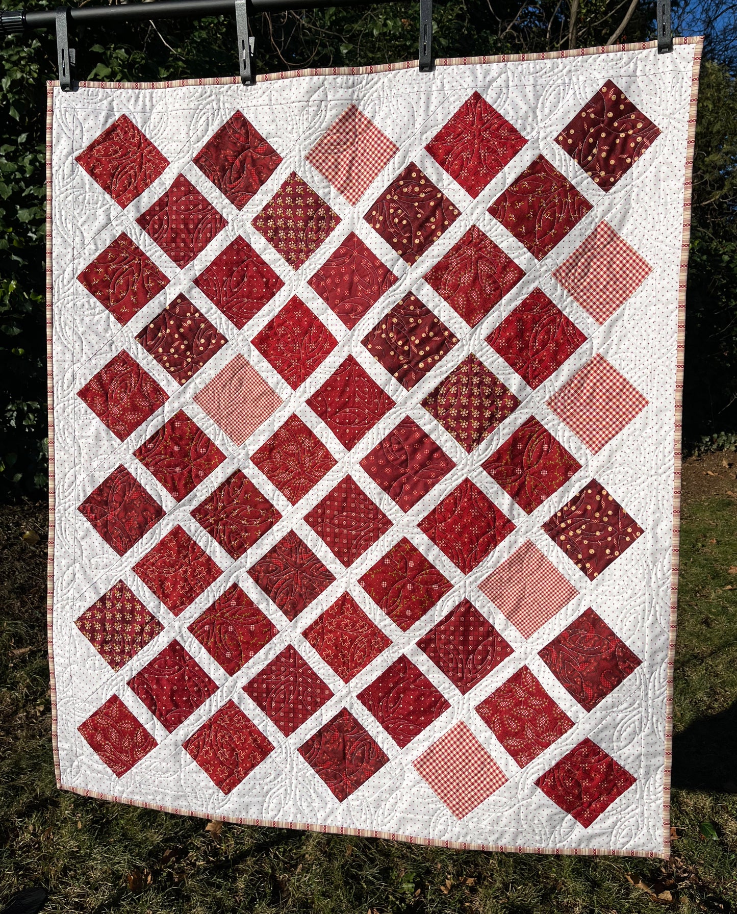 Handmade Baby Quilt, Table Topper, Adult Lap Quilt, Garnet Colors, Great for Fall or Holidays! (40.5x48)
