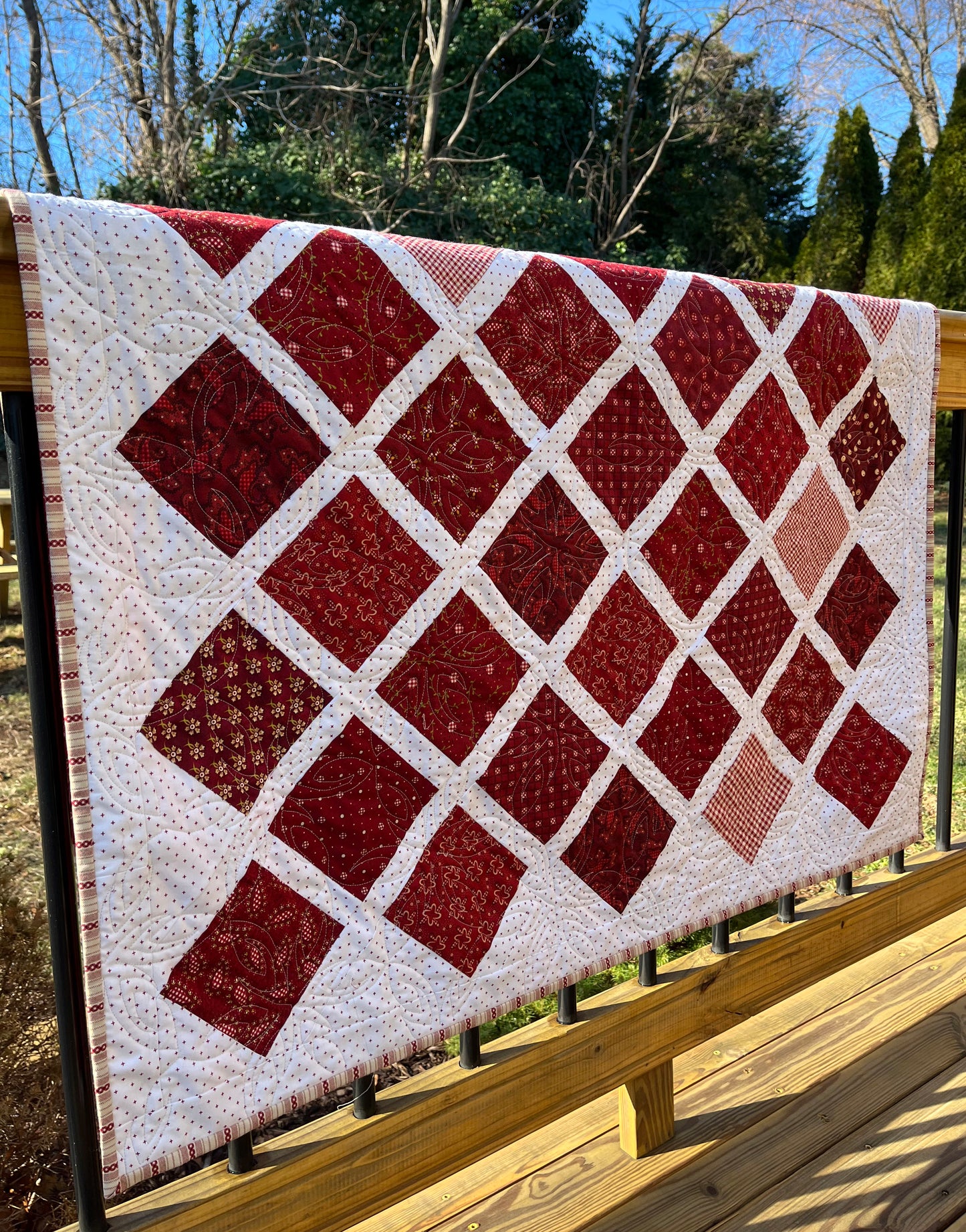 Handmade Baby Quilt, Table Topper, Adult Lap Quilt, Garnet Colors, Great for Fall or Holidays! (40.5x48)