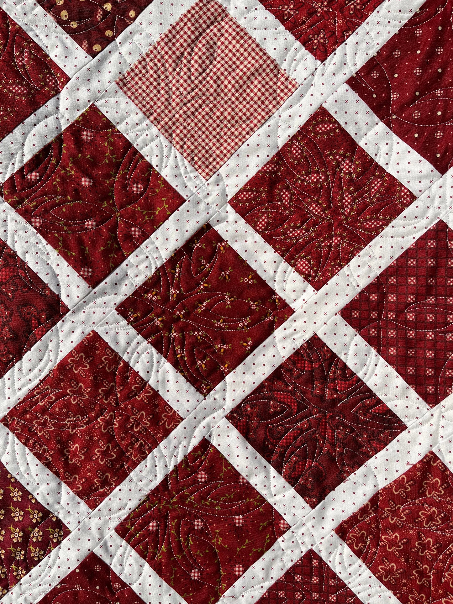 Handmade Baby Quilt, Table Topper, Adult Lap Quilt, Garnet Colors, Great for Fall or Holidays! (40.5x48)