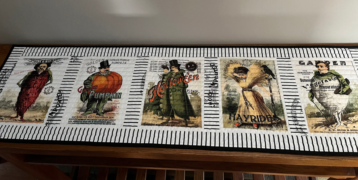 Handmade Halloween Quilted Table Runner - Unique Halloween Pumpkin Seed Packets#1 (15x50)