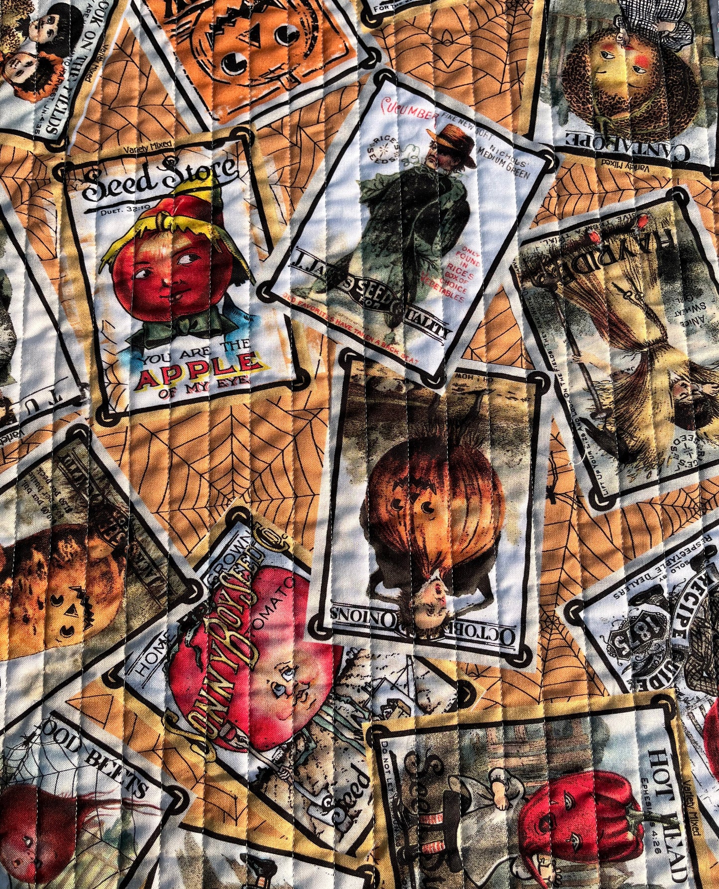 Handmade Halloween Quilted Table Runner - Unique Halloween Pumpkin Seed Packets#1 (15x50)
