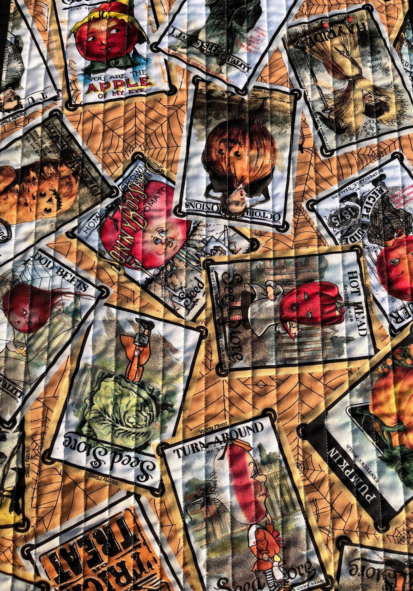 Handmade Halloween Quilted Table Runner - Unique Halloween Riley Blake Pumpkin Seed Packets#2 (15x50)