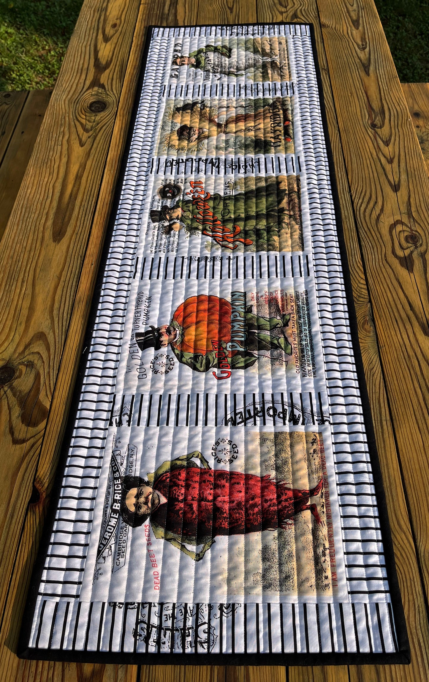 Handmade Halloween Quilted Table Runner - Unique Halloween Pumpkin Seed Packets#1 (15x50)