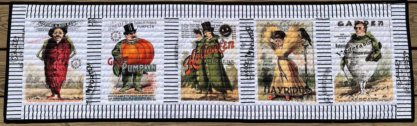 Handmade Halloween Quilted Table Runner - Unique Halloween Pumpkin Seed Packets#1 (15x50)