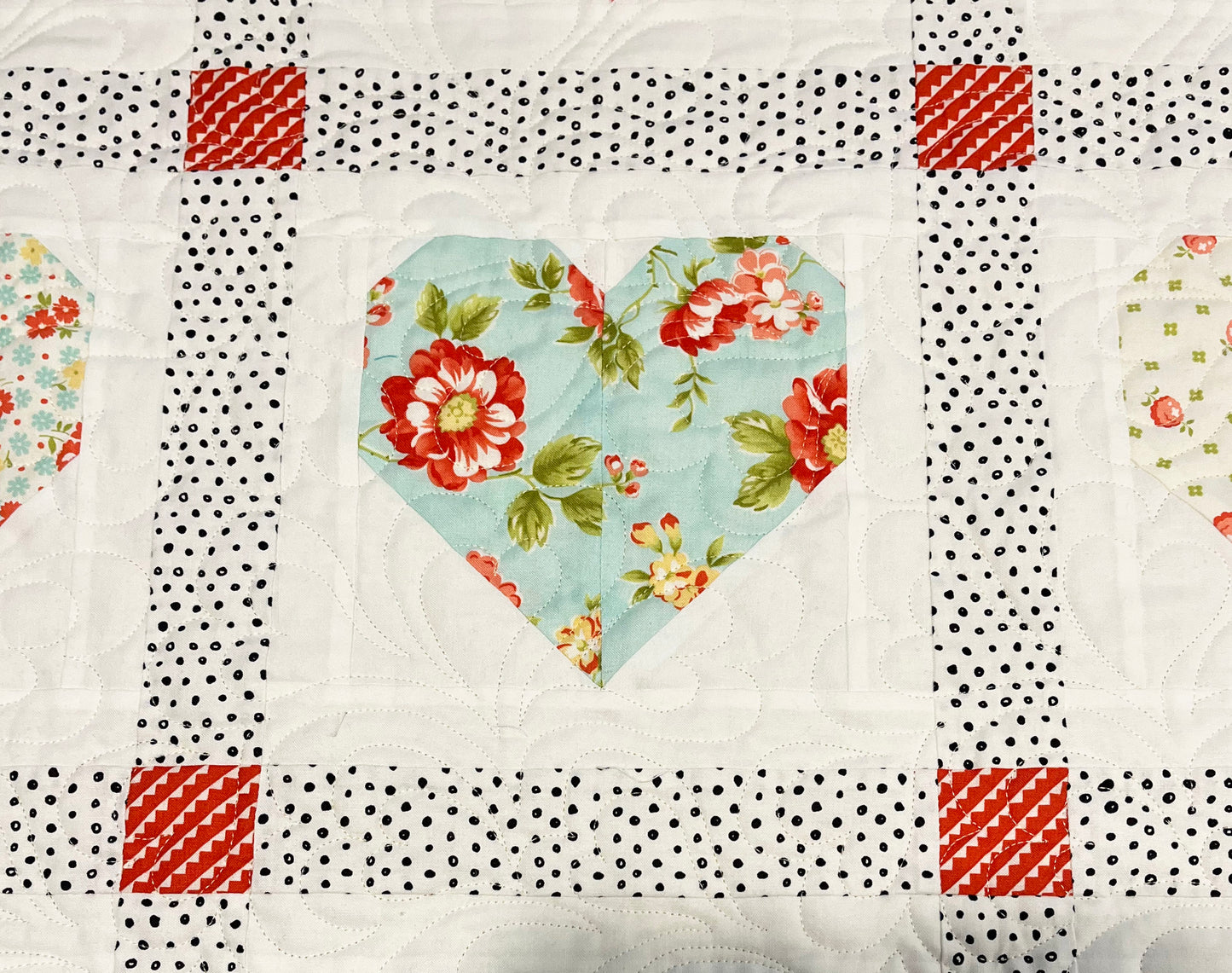 Handmade Baby Girl Quilt: Hearts, Valentine's Day, Adult Lap Quilt, Table Topper, Baby Gift, Nursery Blanket