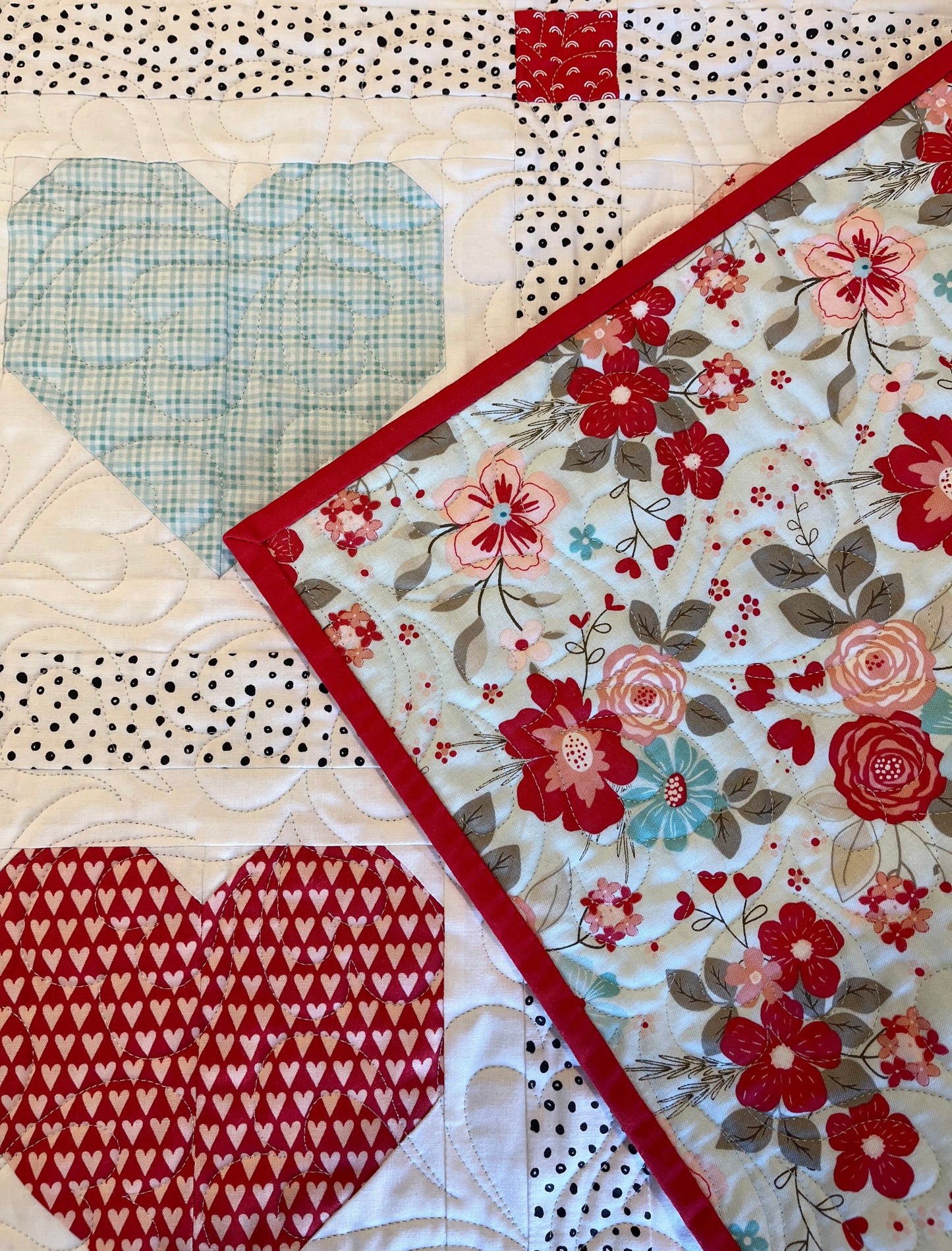 Handmade Hearts Baby Girl Quilt, Valentine's Day Blanket (40x40) Adult Lap Quilt, Table Topper, Wall Hanging, Ready to Ship!