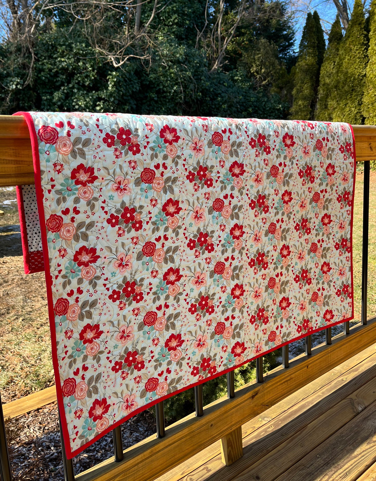 Handmade Hearts Baby Girl Quilt, Valentine's Day Blanket (40x40) Adult Lap Quilt, Table Topper, Wall Hanging, Ready to Ship!