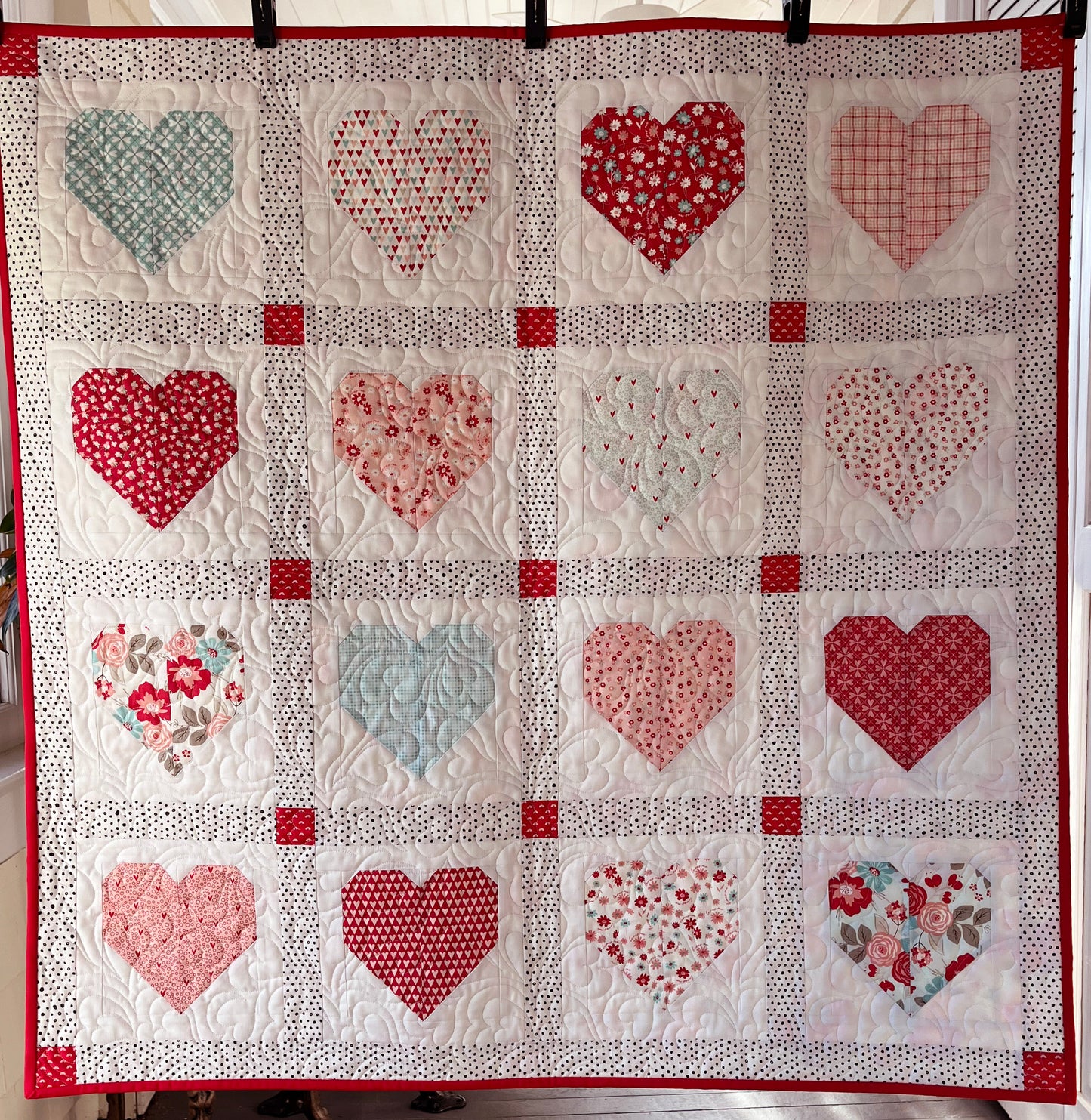 Handmade Hearts Baby Girl Quilt, Valentine's Day Blanket (40x40) Adult Lap Quilt, Table Topper, Wall Hanging, Ready to Ship!