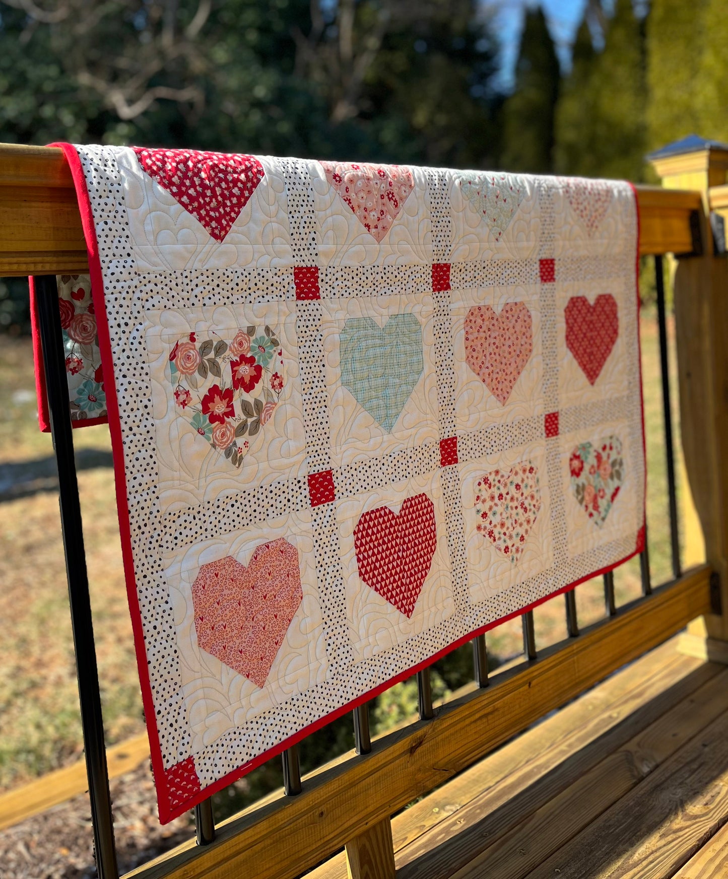 Handmade Hearts Baby Girl Quilt, Valentine's Day Blanket (40x40) Adult Lap Quilt, Table Topper, Wall Hanging, Ready to Ship!
