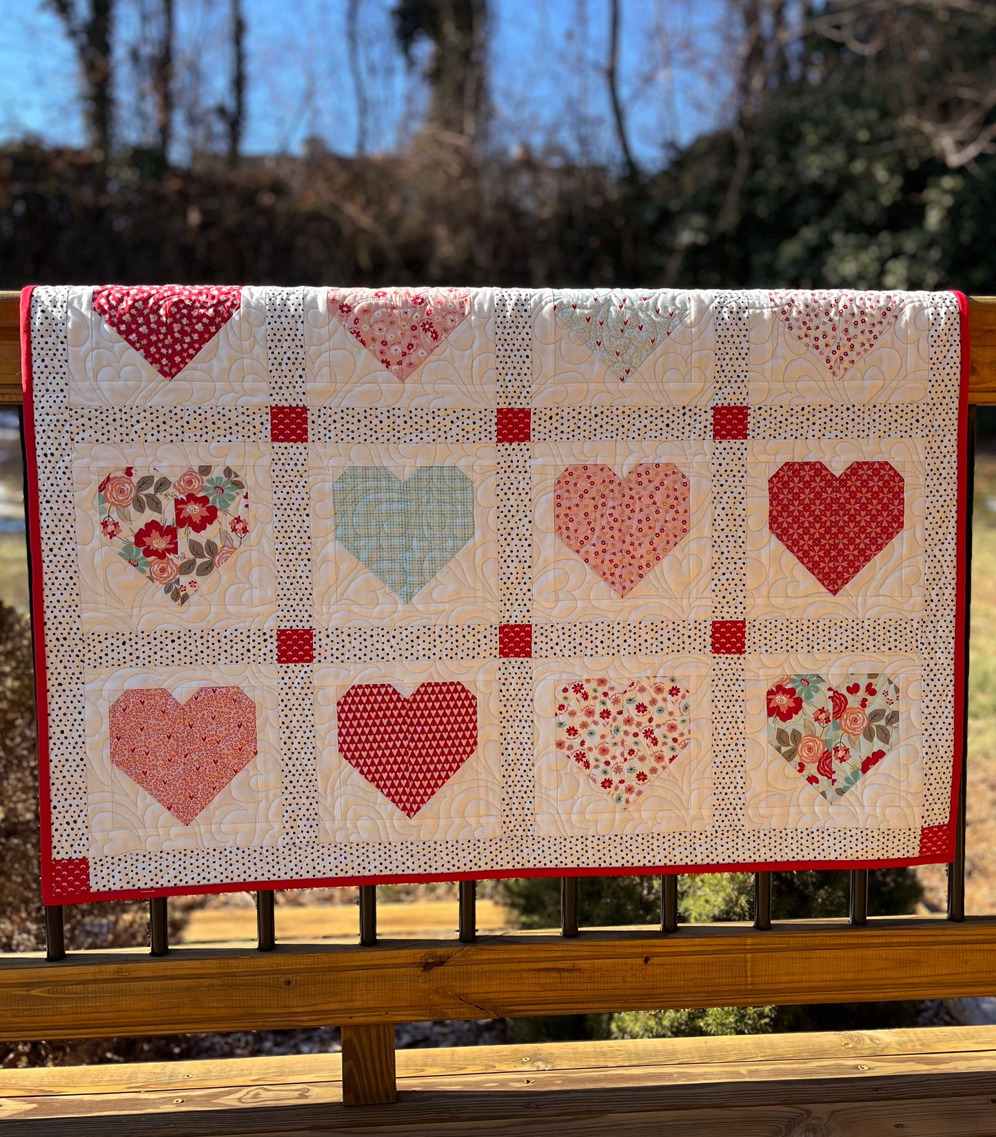 Handmade Hearts Baby Girl Quilt, Valentine's Day Blanket (40x40) Adult Lap Quilt, Table Topper, Wall Hanging, Ready to Ship!