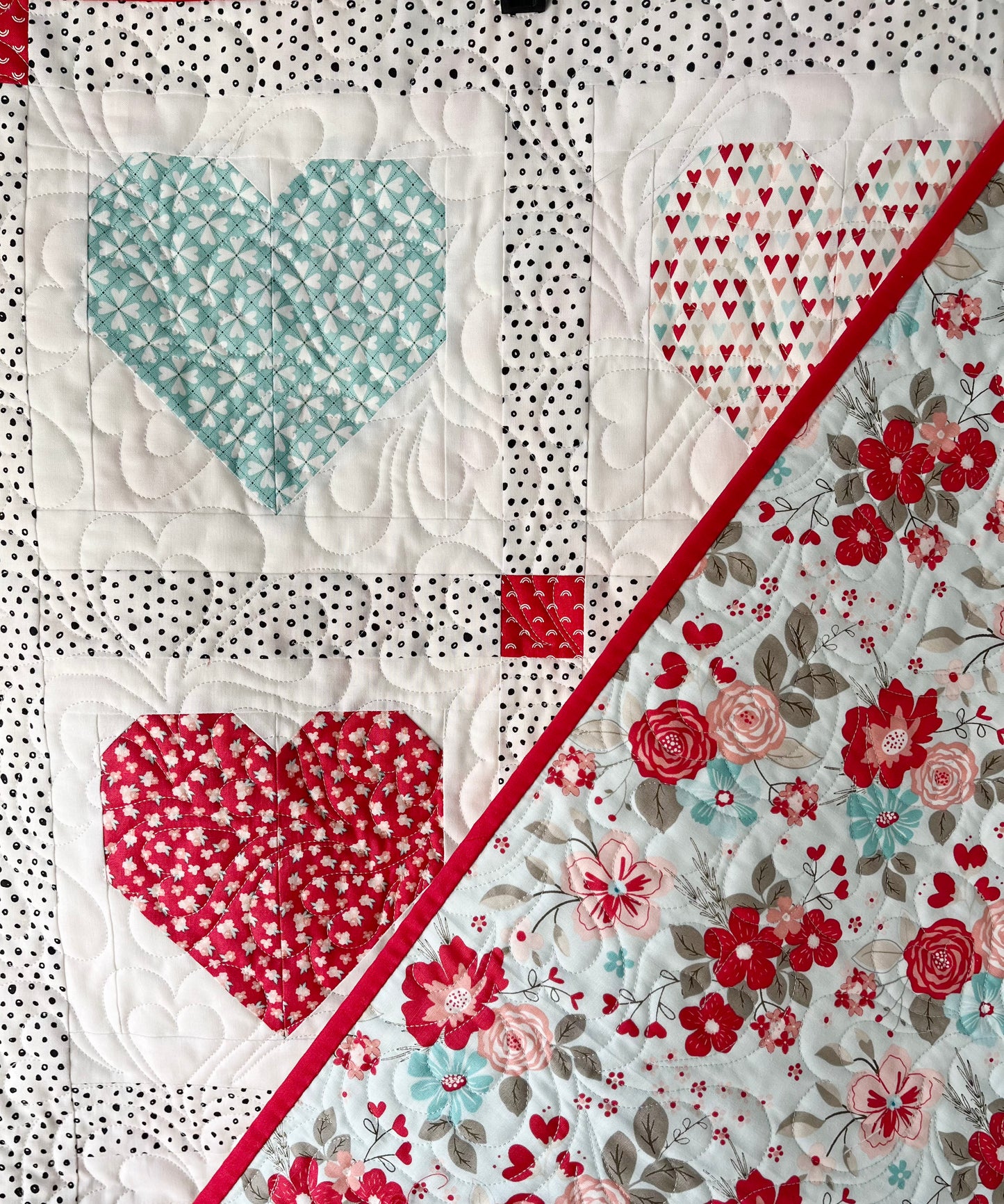 Handmade Hearts Baby Girl Quilt, Valentine's Day Blanket (40x40) Adult Lap Quilt, Table Topper, Wall Hanging, Ready to Ship!