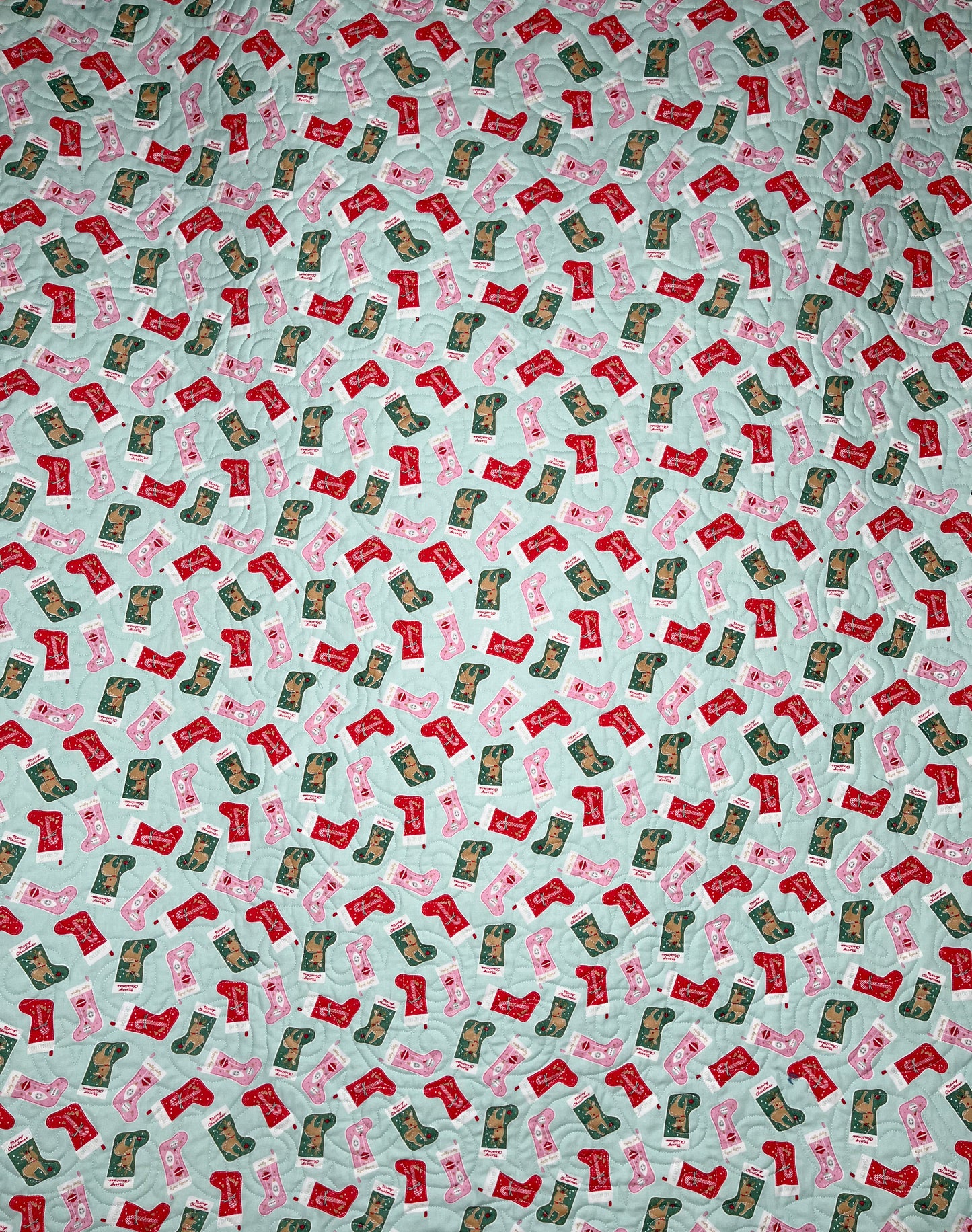 Handmade Christmas Baby Girl Quilt, Holiday Baby Blanket, Bright & Cheerful (38x46) Matching Handmade Gift Bag, Ready to Ship!