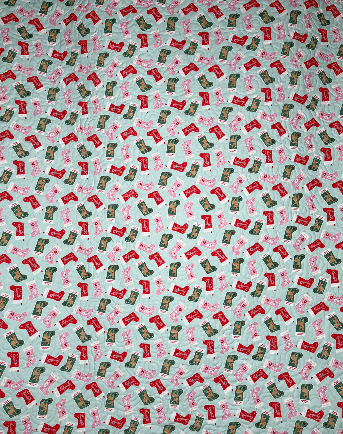 Handmade Christmas Baby Girl Quilt, Lap Quilt, Nostalgic Soft Pink, Mint & Cream (38x46)