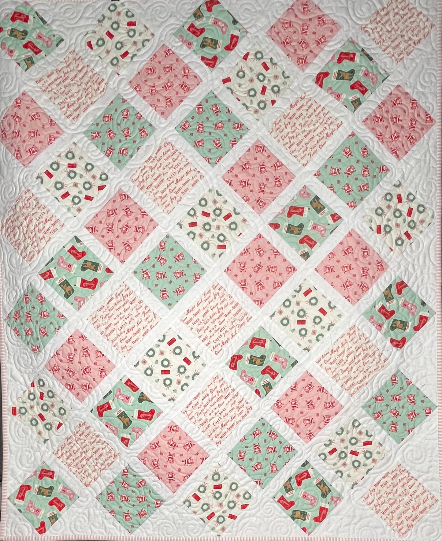 Handmade Christmas Baby Girl Quilt, Holiday Baby Blanket, Bright & Cheerful (38x46) Matching Handmade Gift Bag, Ready to Ship!