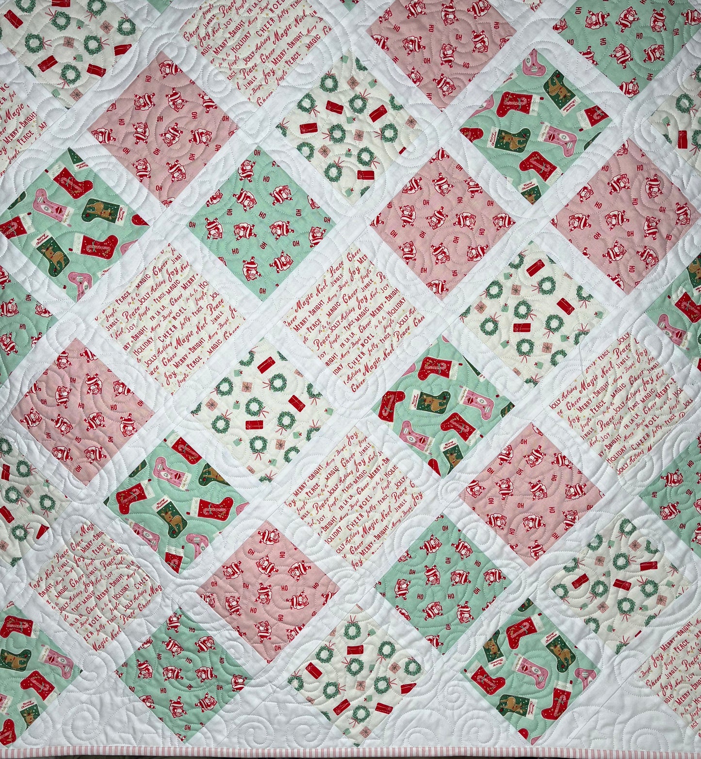 Handmade Christmas Baby Girl Quilt, Holiday Baby Blanket, Bright & Cheerful (38x46) Matching Handmade Gift Bag, Ready to Ship!