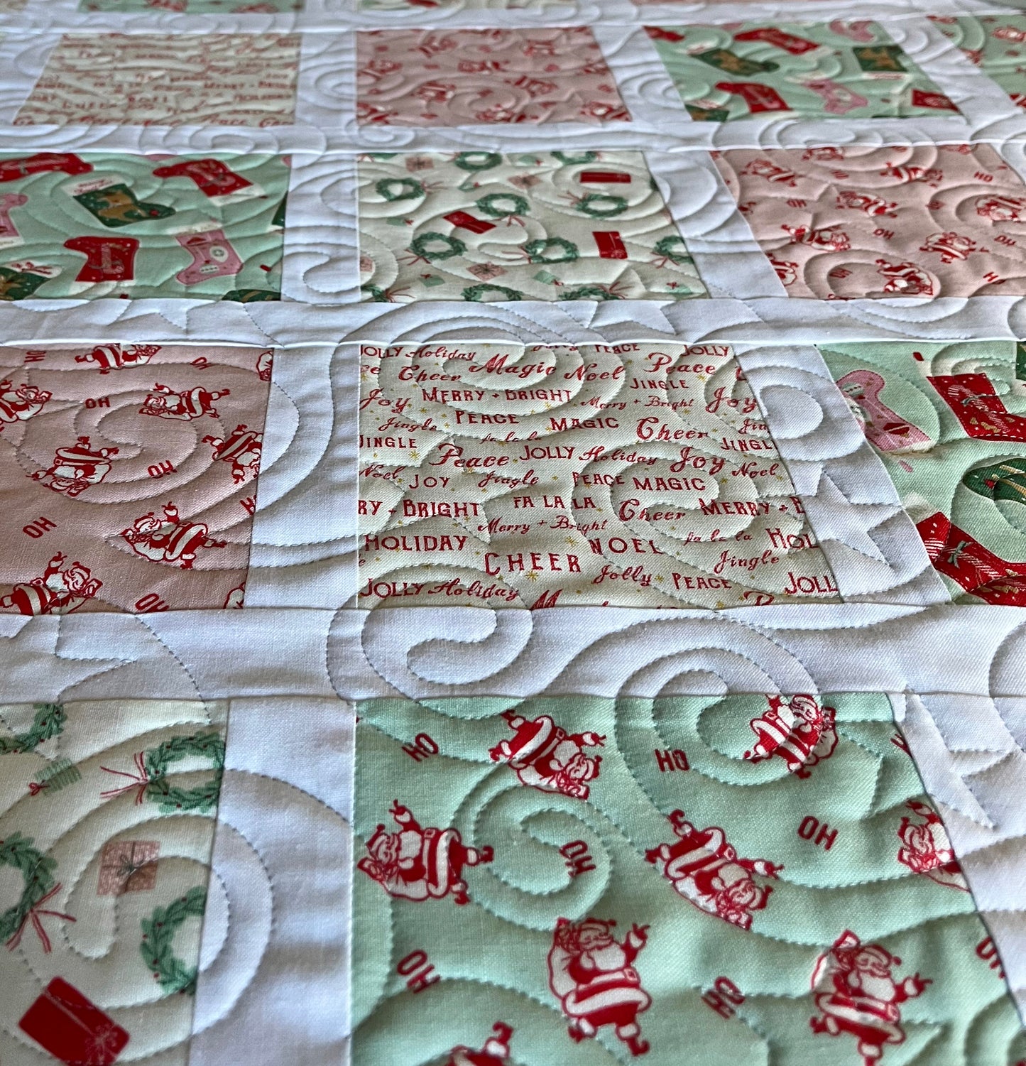 Handmade Christmas Baby Girl Quilt, Holiday Baby Blanket, Bright & Cheerful (38x46) Matching Handmade Gift Bag, Ready to Ship!