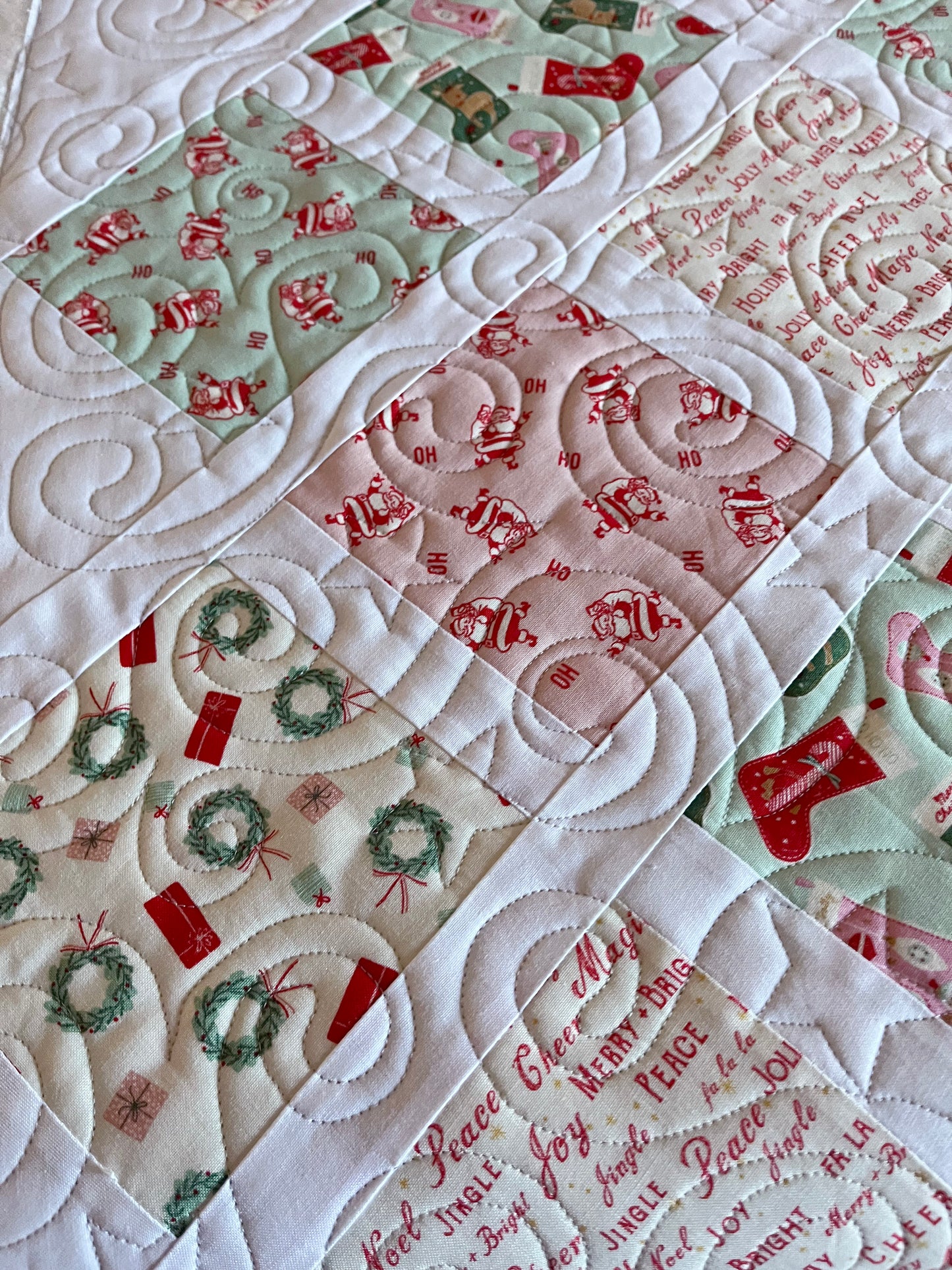 Handmade Christmas Baby Girl Quilt, Holiday Baby Blanket, Bright & Cheerful (38x46) Matching Handmade Gift Bag, Ready to Ship!
