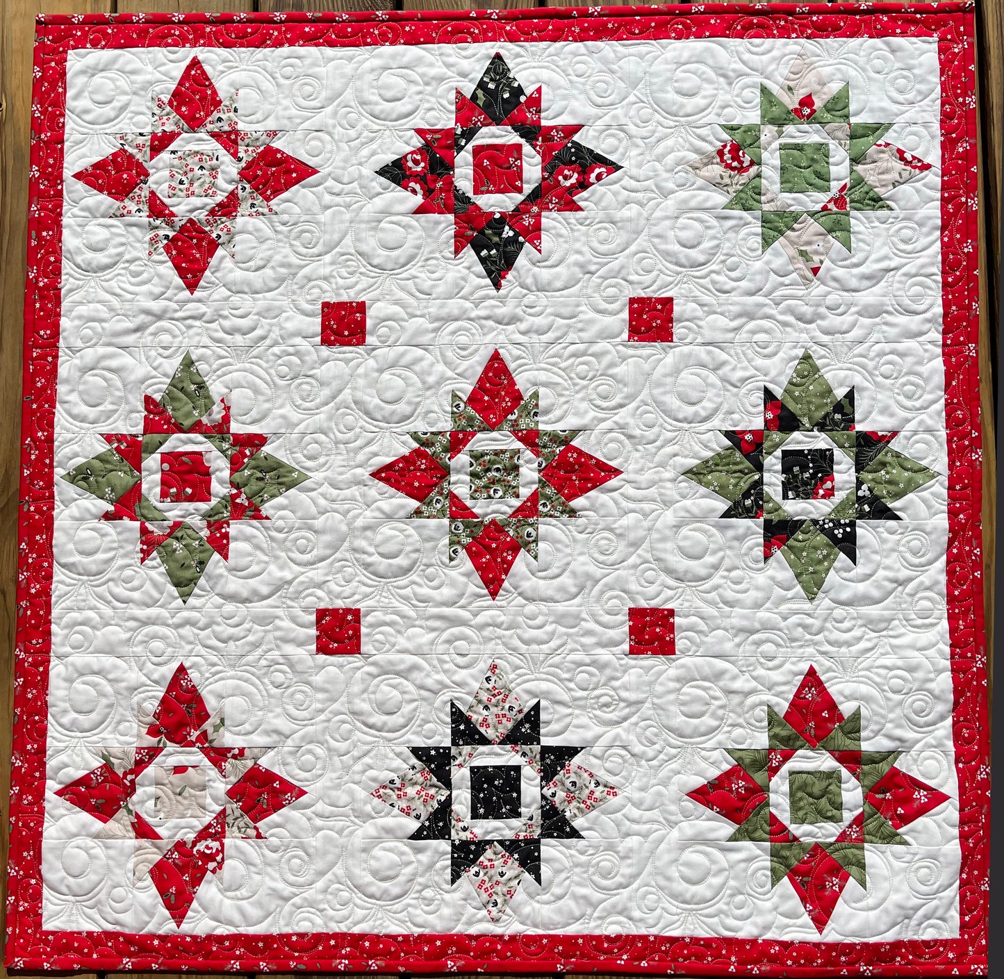 Handmade Christmas Baby Quilt, Baby's First Christmas Blanket, Table Topper, Wall Hanging (37x37.5)