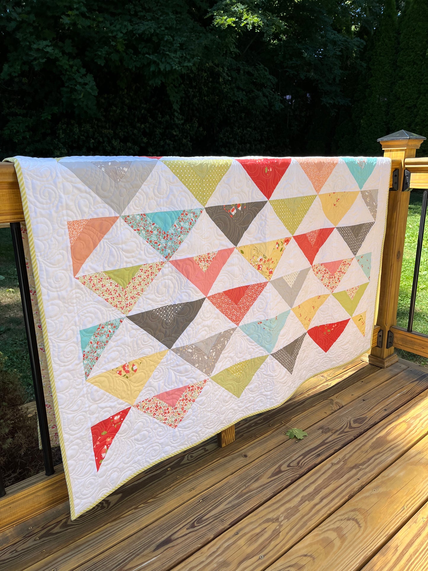Handmade Colorful Throw Quilt, Toddler Girl Blanket, Moda Fabric's Sugarcreek (56x65.5) Ready to Ship and FREE SHIPPING!