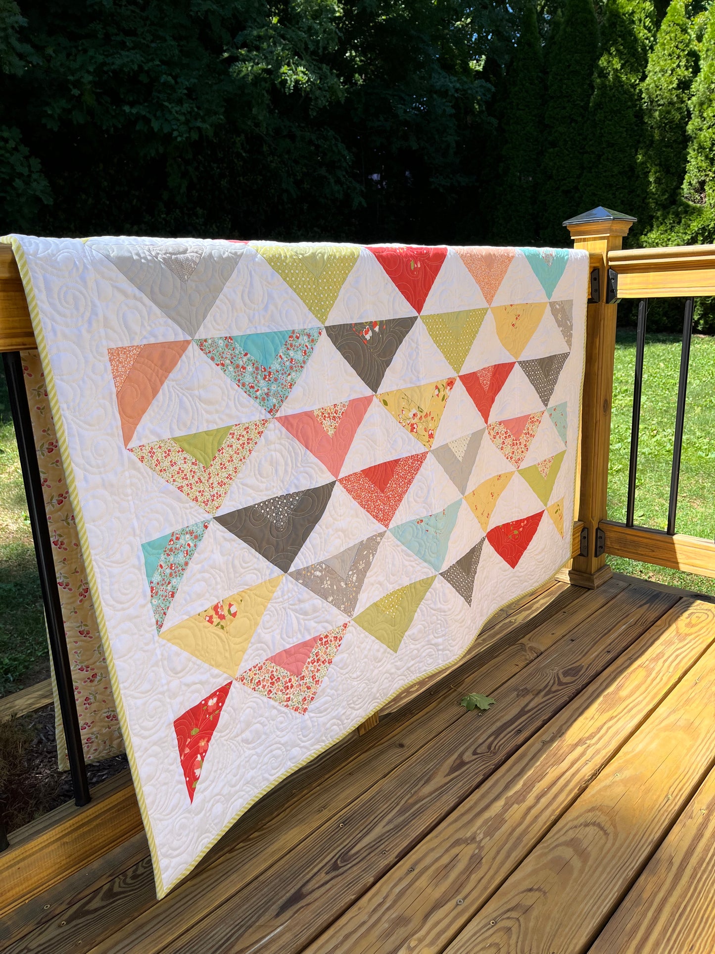 Handmade Colorful Throw Quilt, Toddler Girl Blanket, Moda Fabric's Sugarcreek (56x65.5) Ready to Ship and FREE SHIPPING!