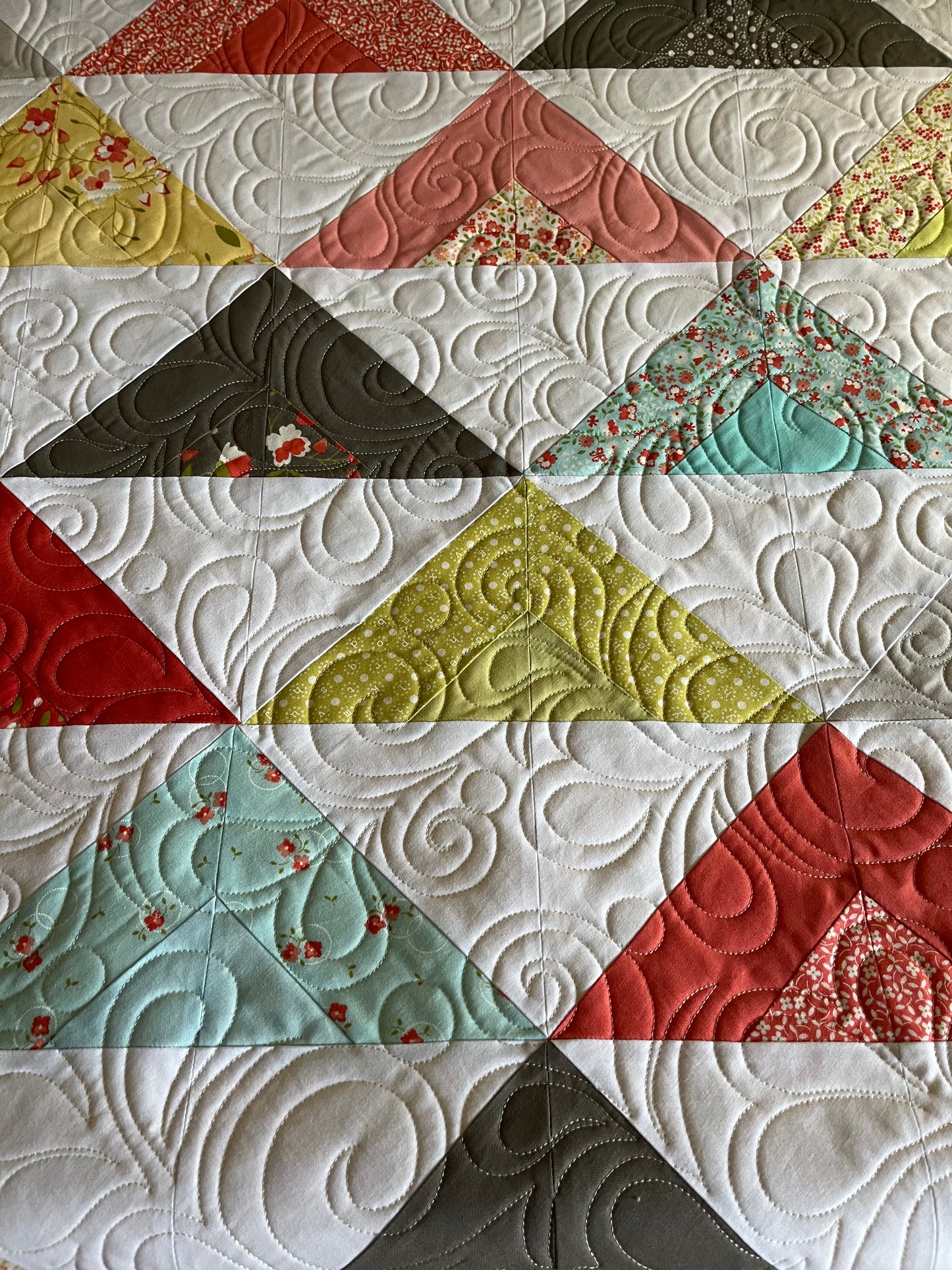 Handmade Colorful Throw Quilt, Toddler Girl Blanket, Moda Fabric's Sugarcreek (56x65.5) Ready to Ship and FREE SHIPPING!