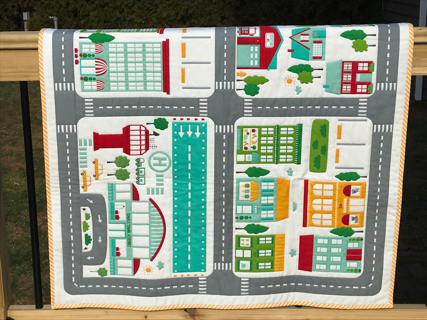 On the Go: Play Mat AND Toddler Bed Quilt, Baby Quilt, Baby Toddler Blanket - Play Town - Custom Quilted - Ready to Ship