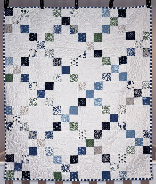 Handmade Baby Quilt, Irish Chain Baby Blanket, Moda's Shoreline Fabric (37x43) Ready to Ship!