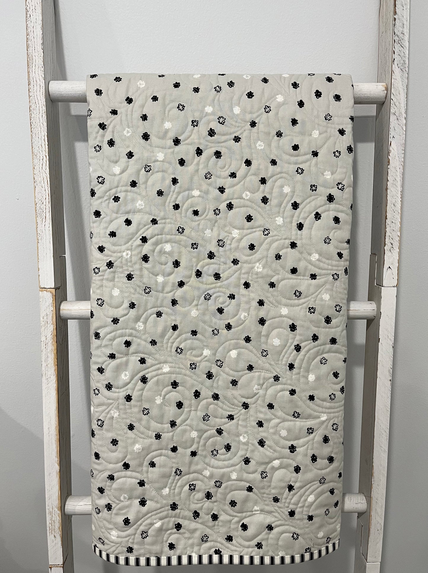 Handmade Baby Quilt Neutral Colors (White Background Puff Ball Backing) Patchwork Baby Blanket, (36"x47.5") Neutral Baby Nursery Decor, Ready to Ship!