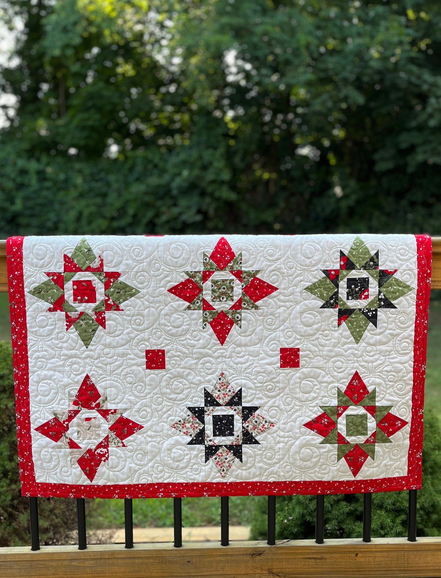 Handmade Christmas Baby Quilt, Baby's First Christmas Blanket, Table Topper, Wall Hanging (37x37.5)