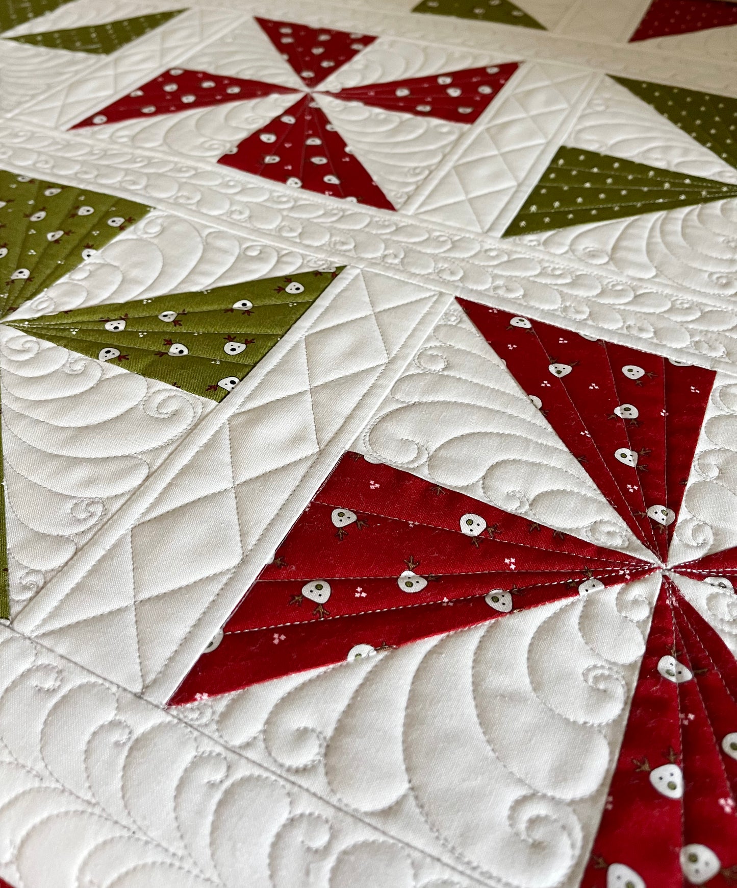 Handmade Christmas Baby Quilt, Pinwheels Heirloom Baby Quilt, Custom Quilted (34x34) Ready to Ship!