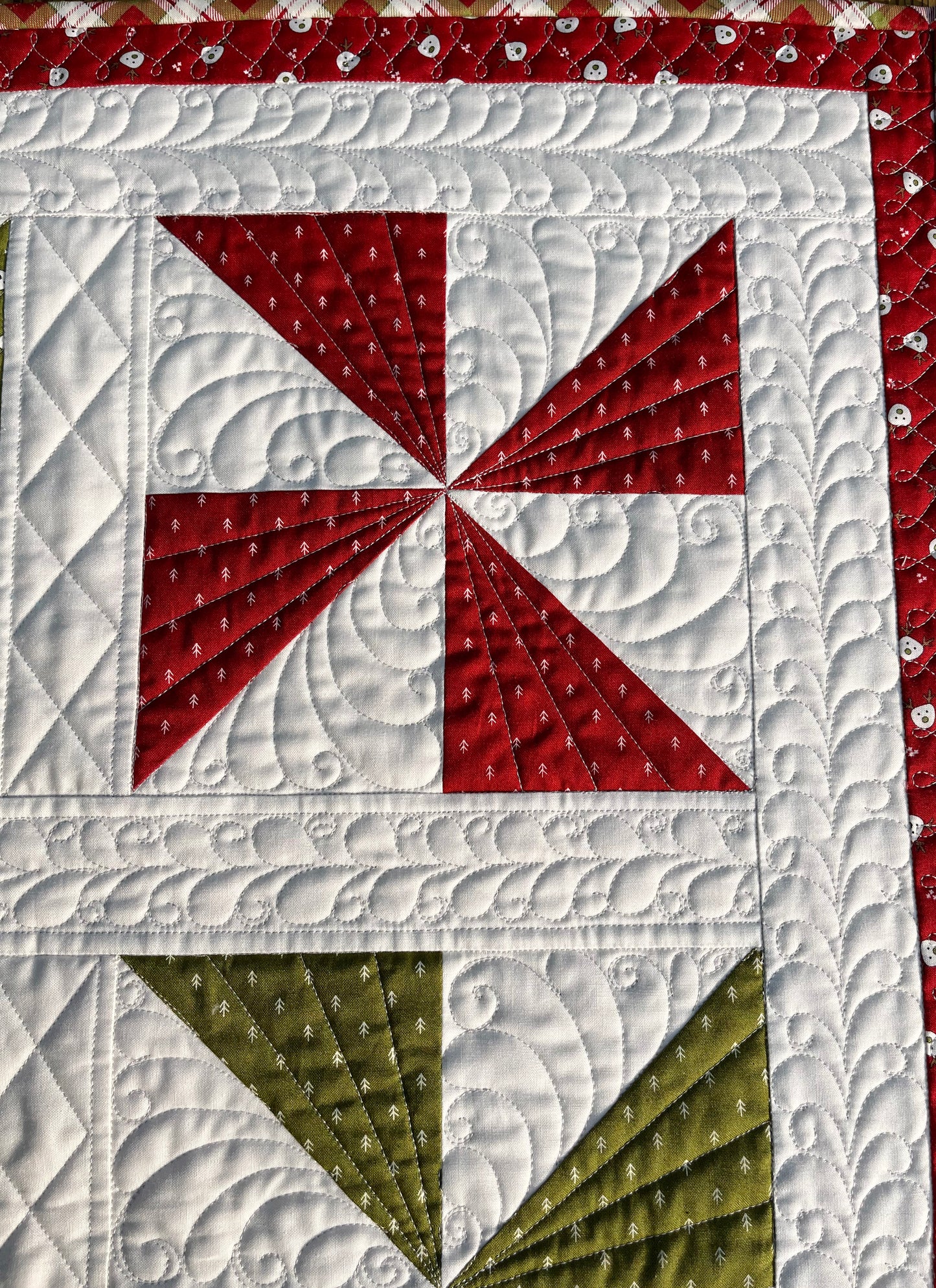 Handmade Christmas Baby Quilt, Pinwheels Heirloom Baby Quilt, Custom Quilted (34x34) Ready to Ship!