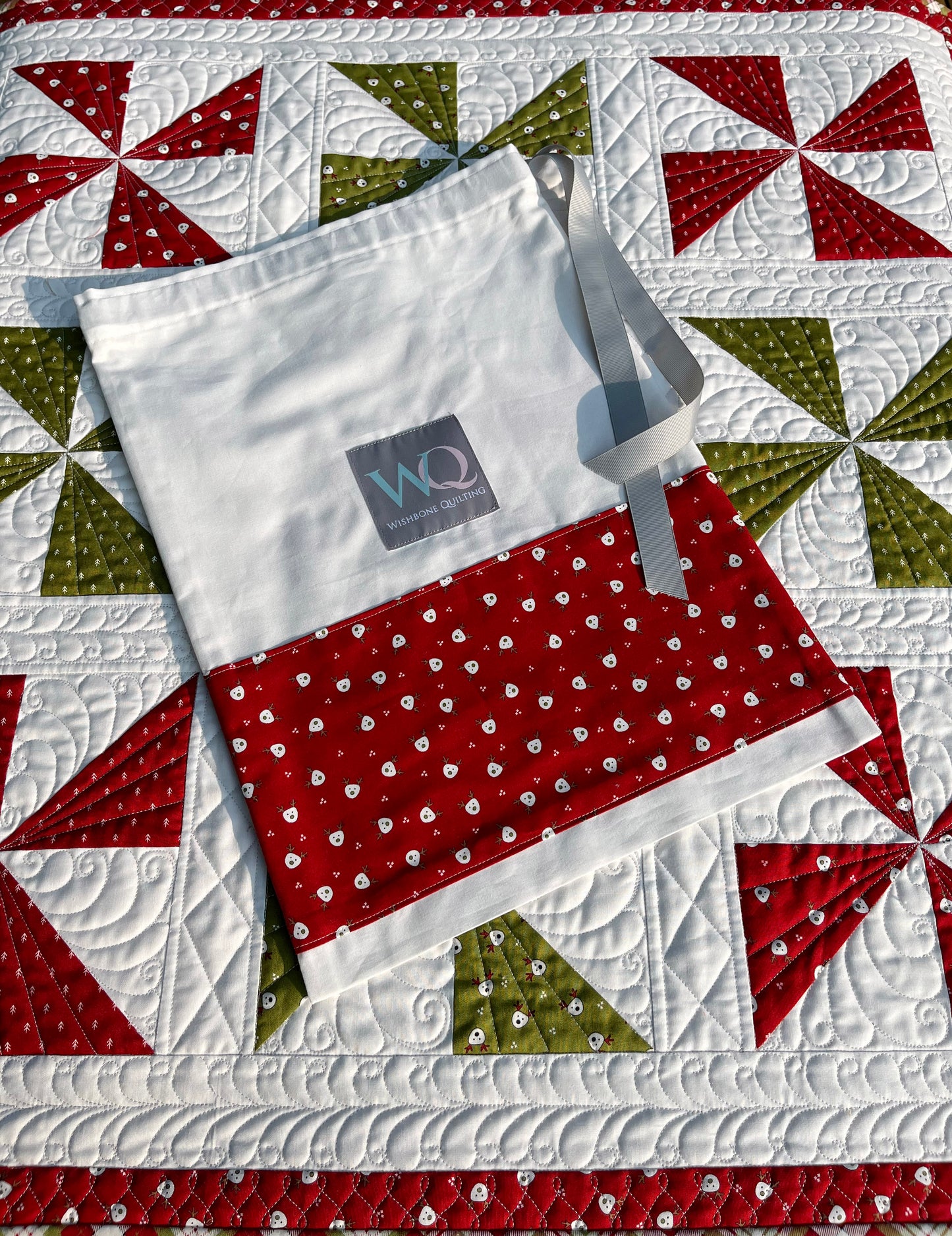 Handmade Christmas Baby Quilt, Pinwheels Heirloom Baby Quilt, Custom Quilted (34x34) Ready to Ship!