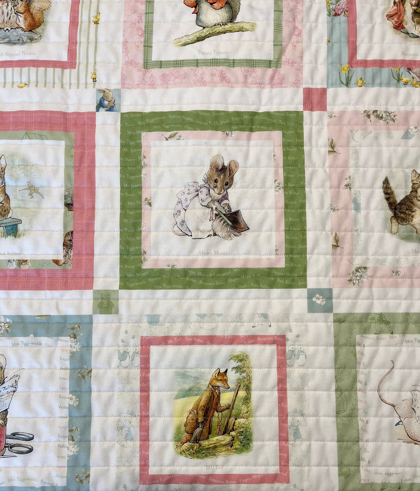 Handmade Baby Girl Quilt - Peter Rabbit & Friends - Easter Baby Blanket (39x46) Free Handmade Gift Bag - Ready to Ship!