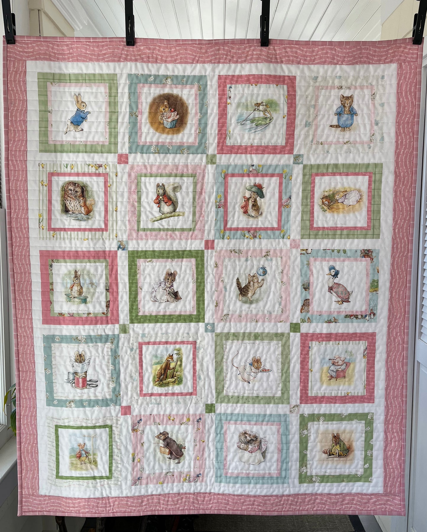 Handmade Baby Girl Quilt - Peter Rabbit & Friends - Easter Baby Blanket (39x46) Free Handmade Gift Bag - Ready to Ship!