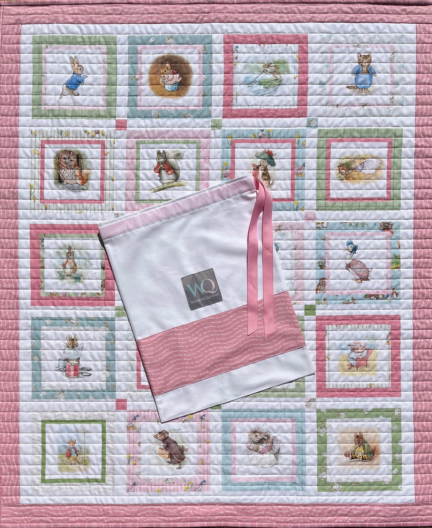 Handmade Baby Girl Quilt - Peter Rabbit & Friends - Easter Baby Blanket (39x46) Free Handmade Gift Bag - Ready to Ship!