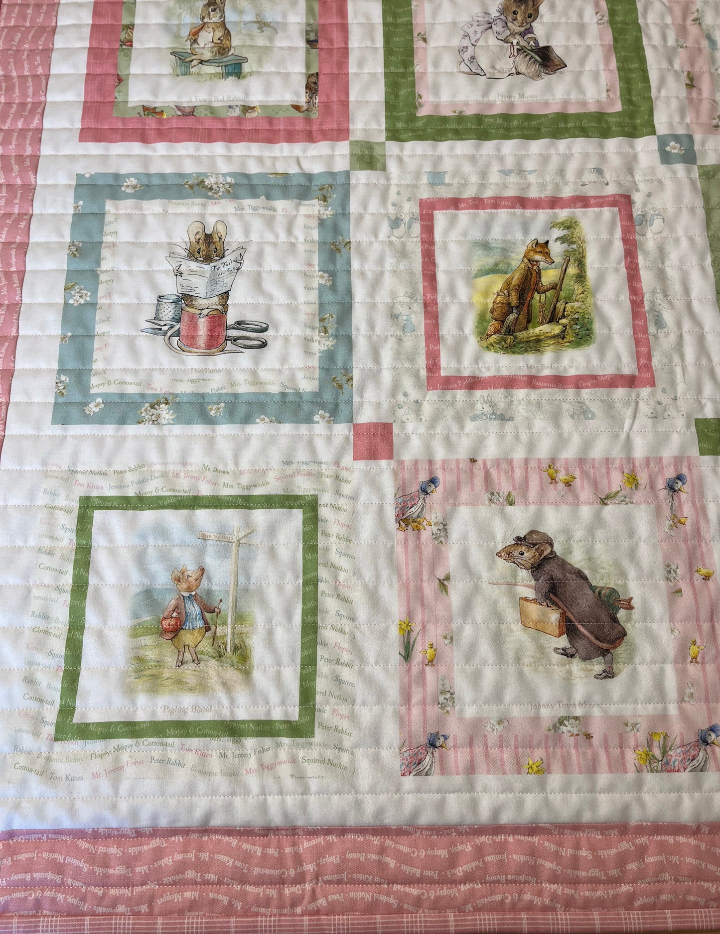 Handmade Baby Girl Quilt - Peter Rabbit & Friends - Easter Baby Blanket (39x46) Free Handmade Gift Bag - Ready to Ship!